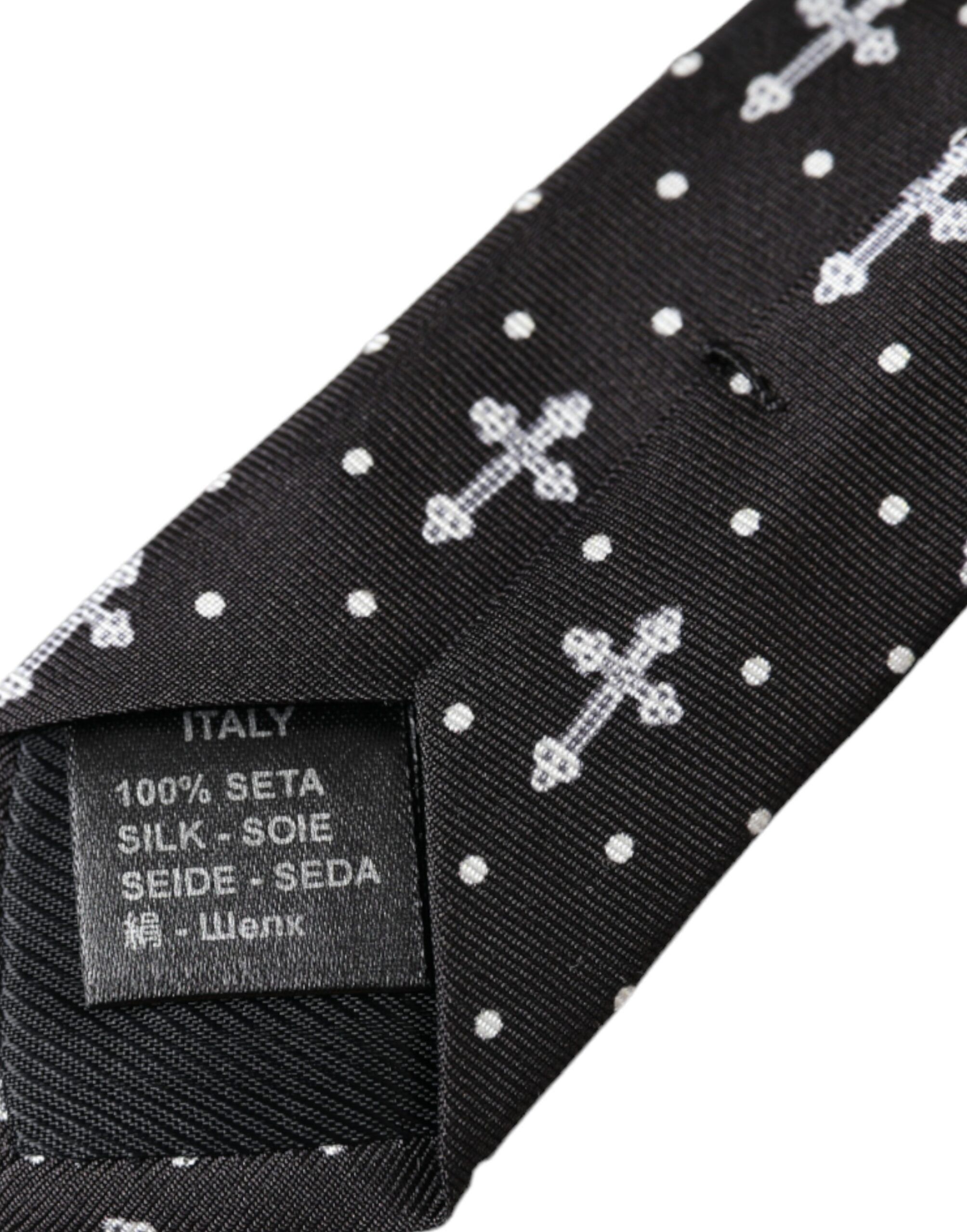 Dolce & Gabbana Black White Cross Silk Adjustable Men's Tie Size ONE SIZE - 6 Thumbnail