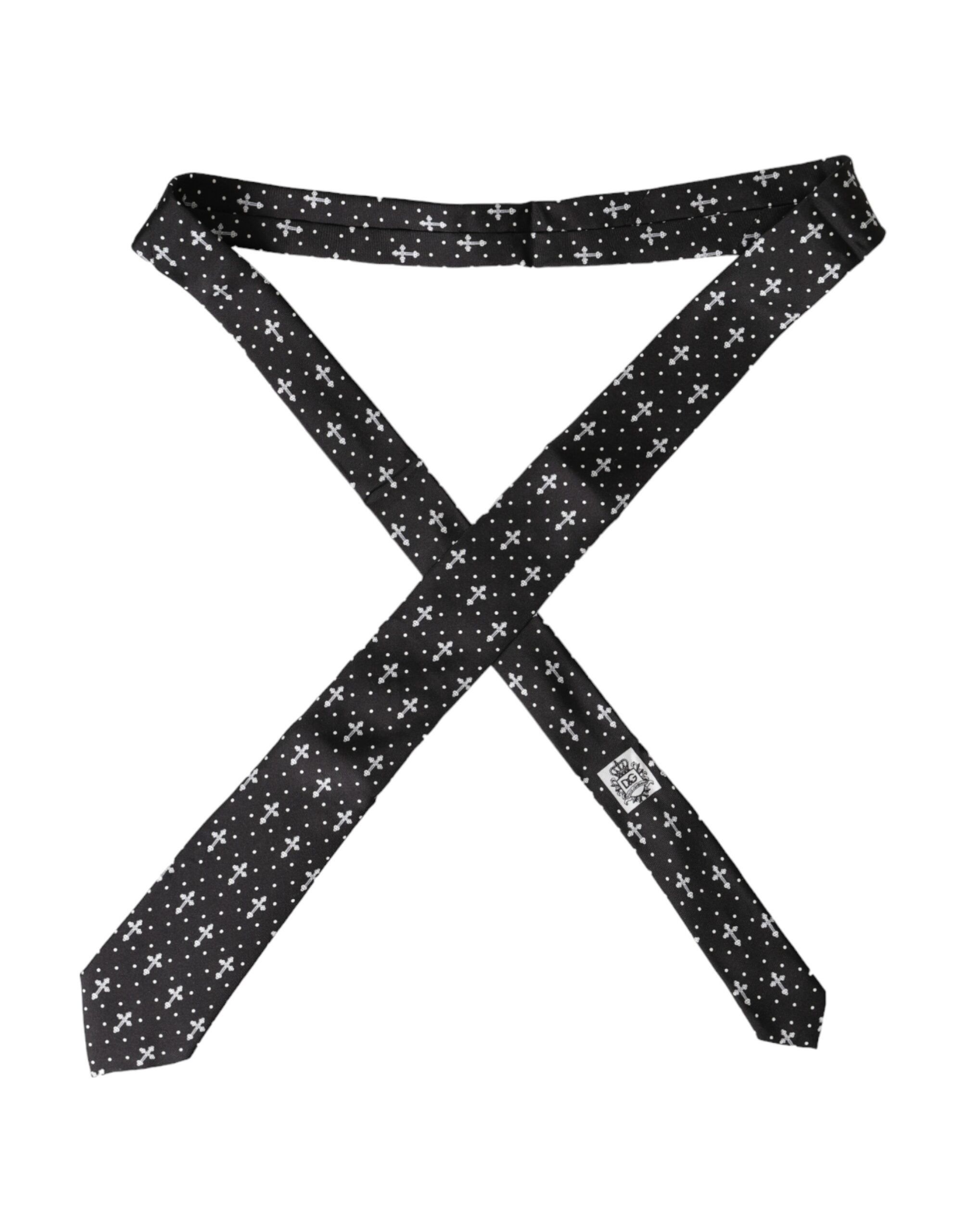 Dolce & Gabbana Black White Cross Silk Adjustable Men's Tie Size ONE SIZE - 2 Thumbnail