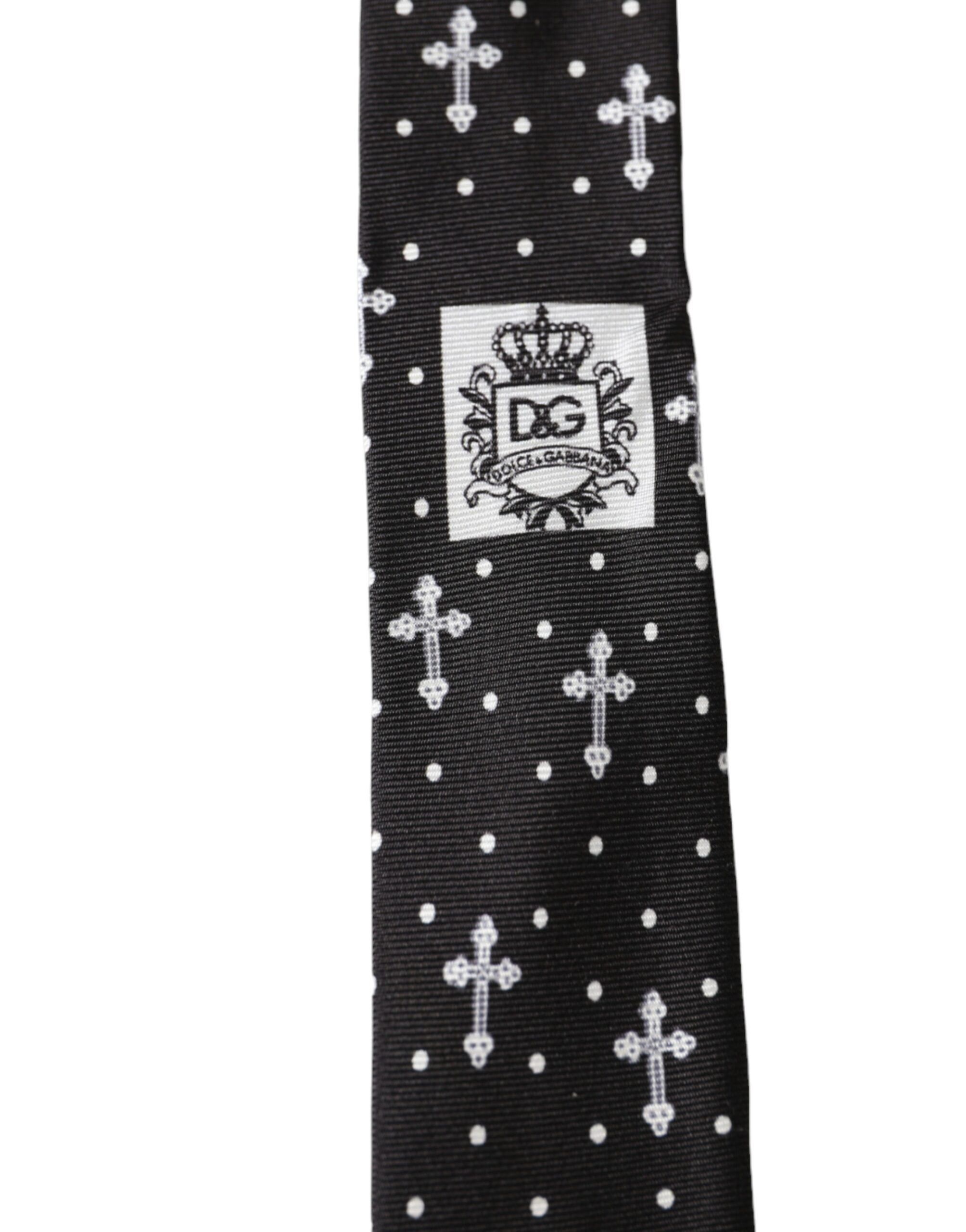 Dolce & Gabbana Black White Cross Silk Adjustable Men's Tie Size ONE SIZE - 3 Thumbnail