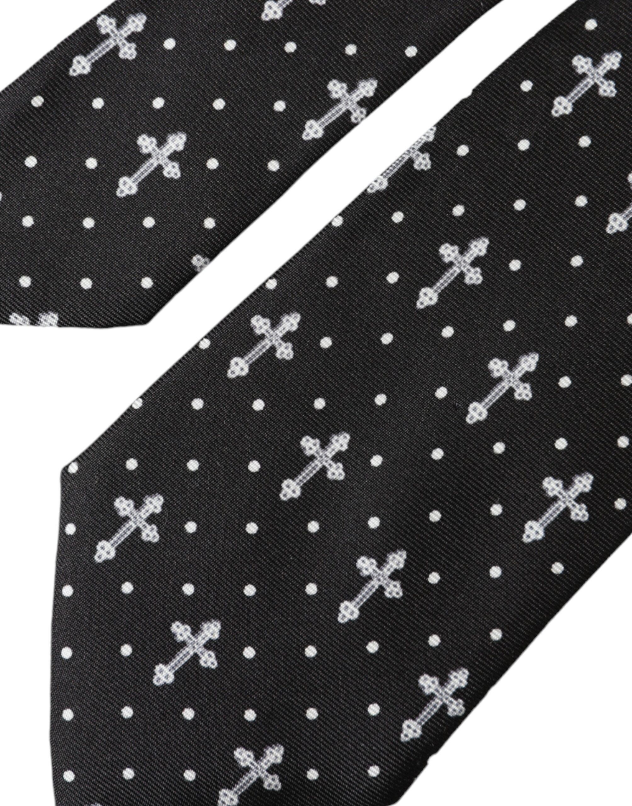 Dolce & Gabbana Black White Cross Silk Adjustable Men's Tie Size ONE SIZE - 5 Thumbnail
