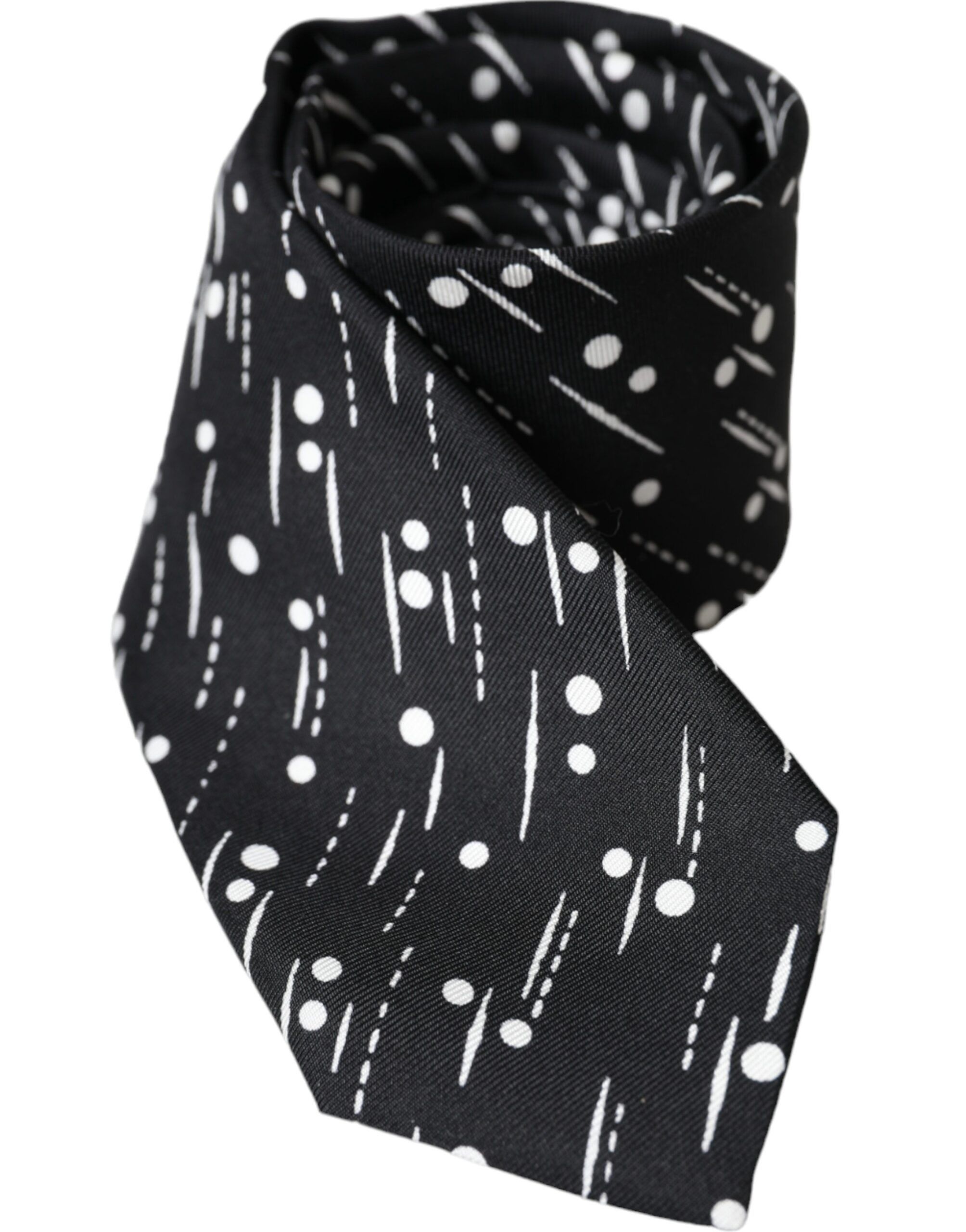 Dolce & Gabbana Black Dotted 100% Silk Adjustable Men's Tie Size ONE SIZE - 2 Thumbnail