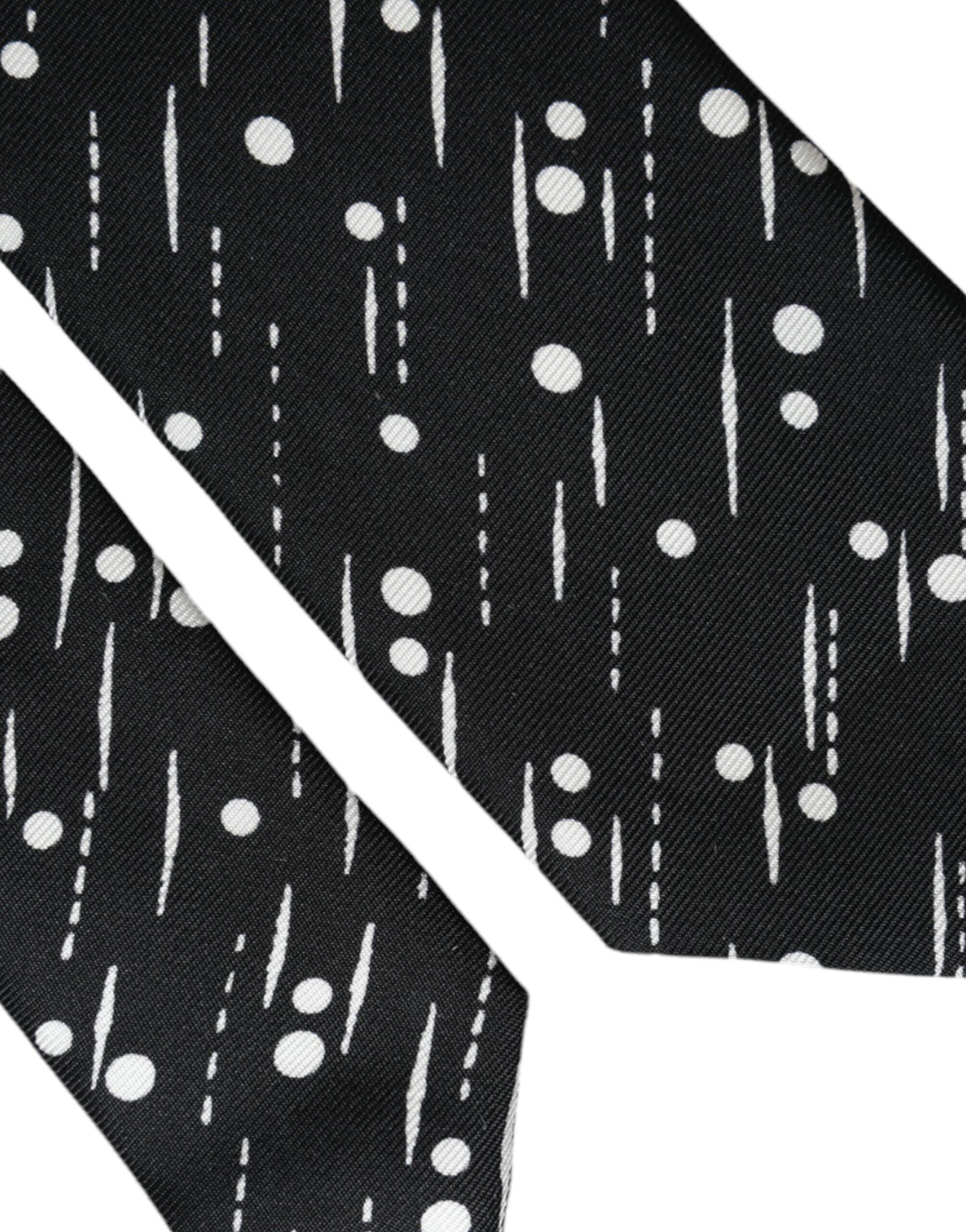 Dolce & Gabbana Black Dotted 100% Silk Adjustable Men's Tie Size ONE SIZE - 4 Thumbnail
