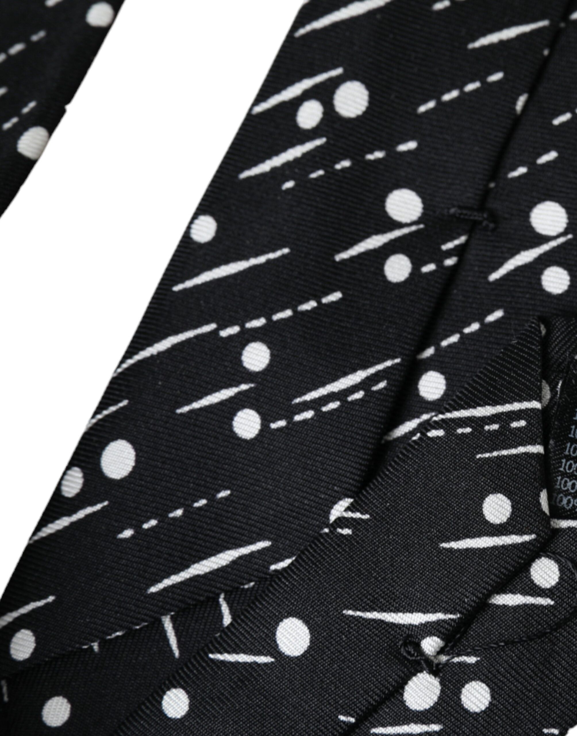 Dolce & Gabbana Black Dotted 100% Silk Adjustable Men's Tie Size ONE SIZE - 3 Thumbnail