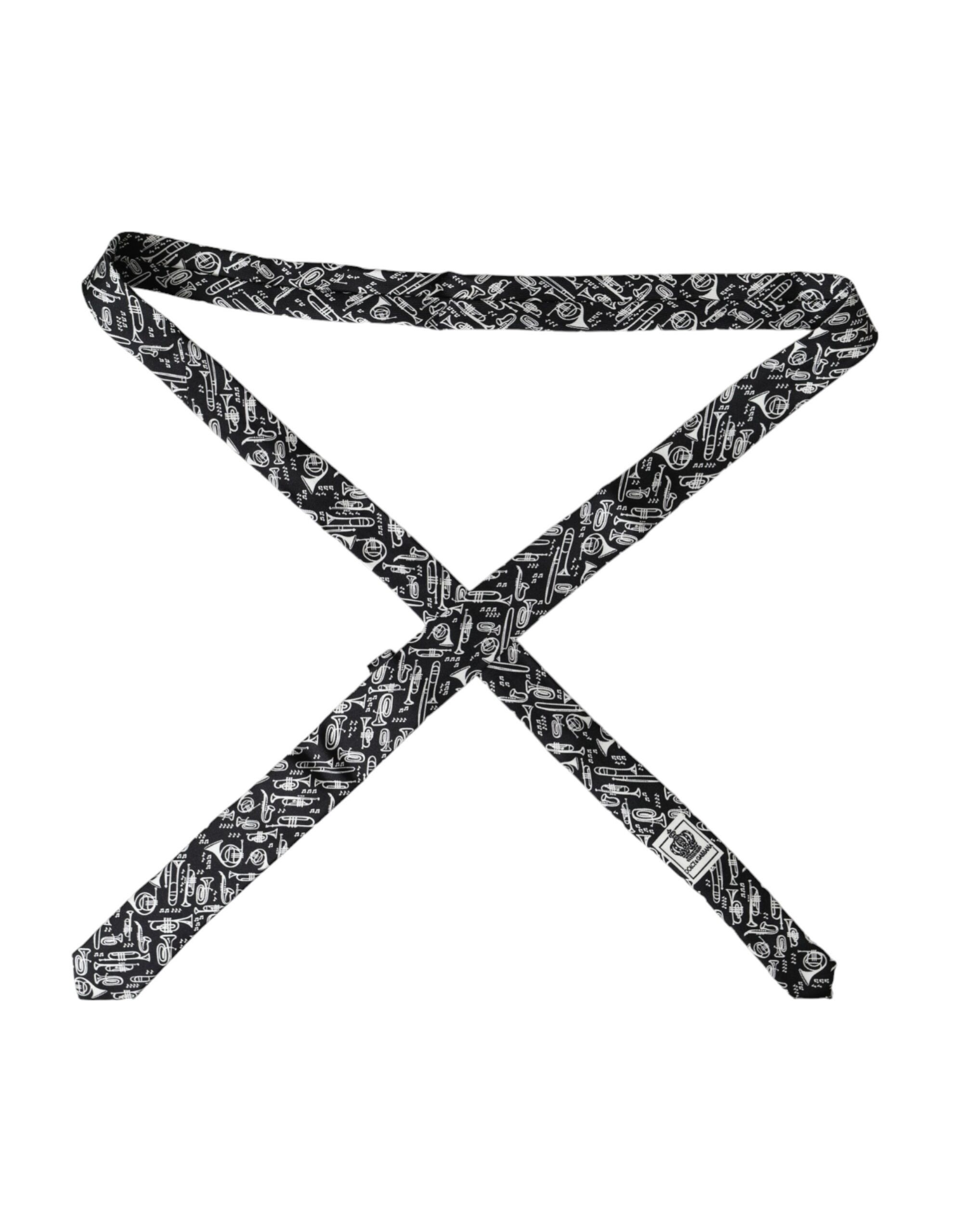Dolce & Gabbana Black Trumpet Print Silk Adjustable Men's Tie Size ONE SIZE - 2 Thumbnail