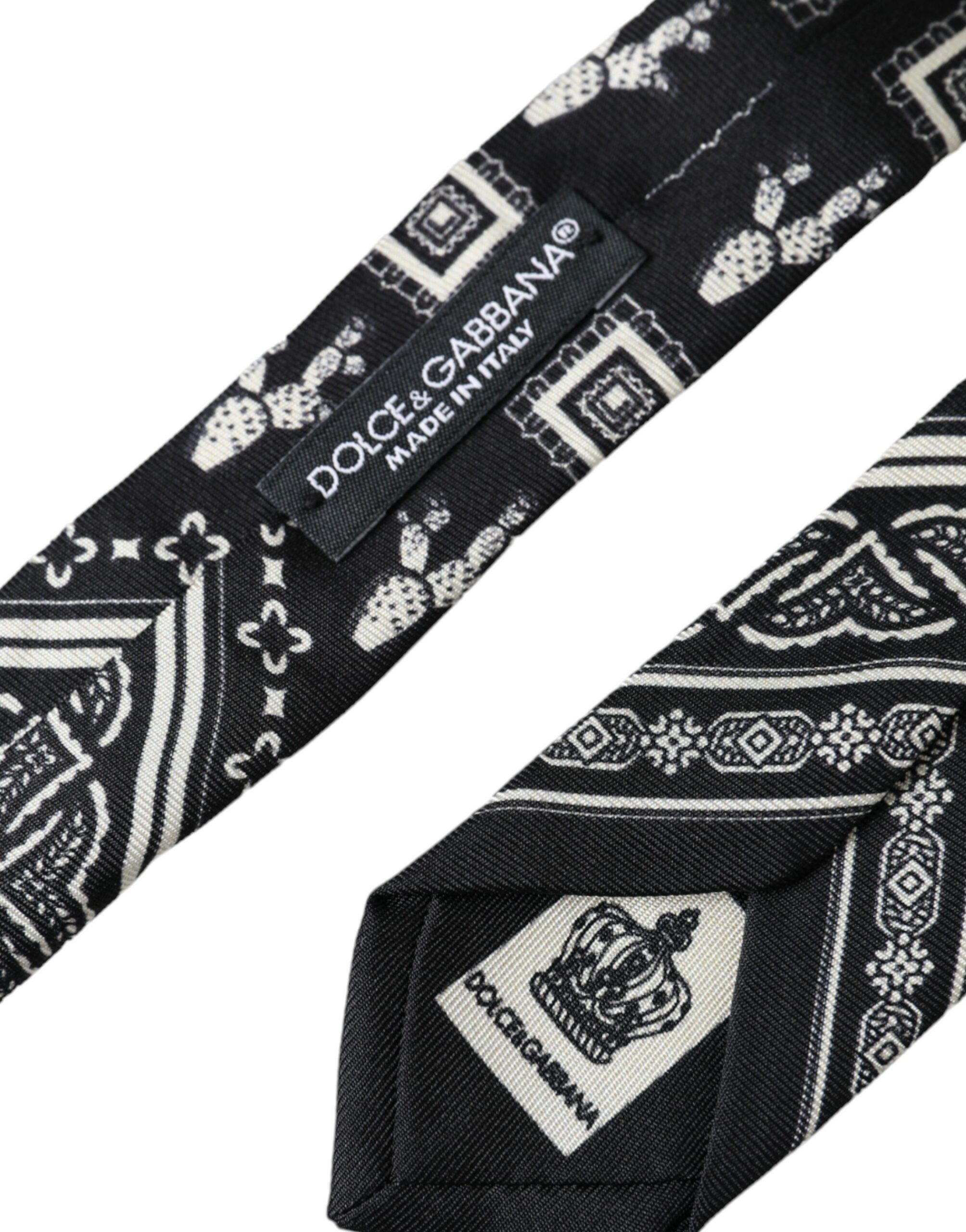 Dolce & Gabbana Black Patterned 100%Silk Adjustable Men's Tie Size ONE SIZE - 3 Thumbnail