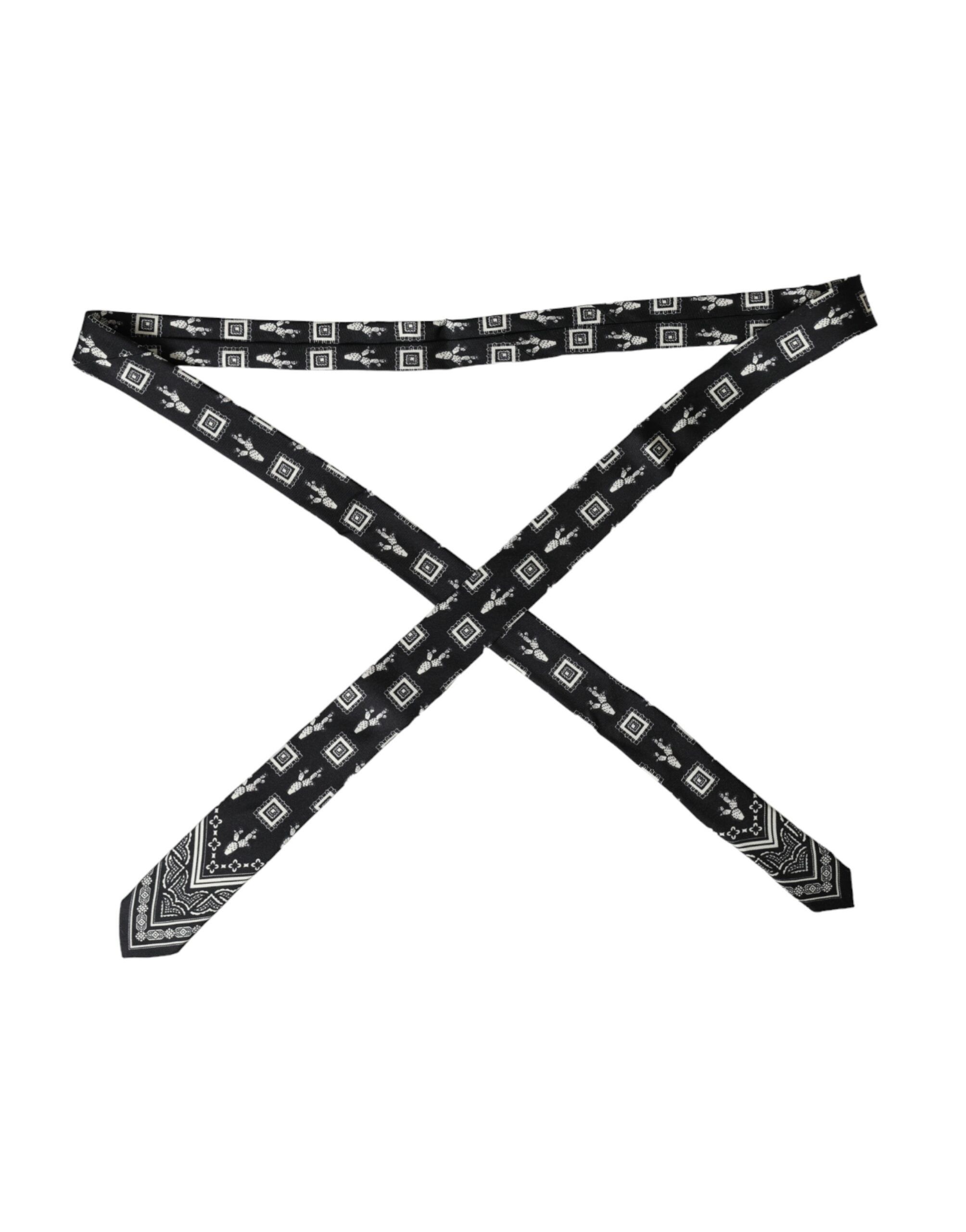 Dolce & Gabbana Black Patterned 100%Silk Adjustable Men's Tie Size ONE SIZE - 5 Thumbnail