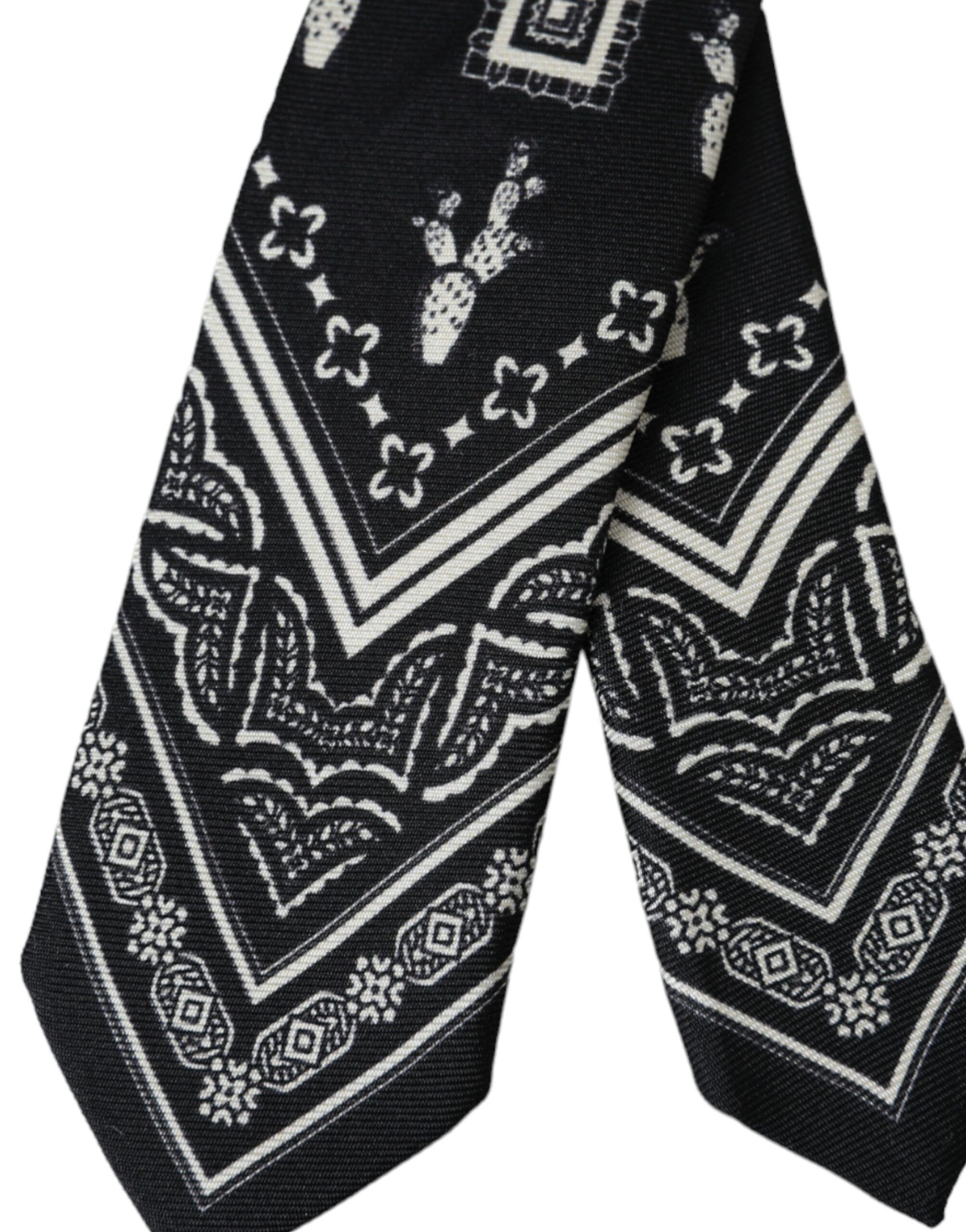 Dolce & Gabbana Black Patterned 100%Silk Adjustable Men's Tie Size ONE SIZE - 4 Thumbnail