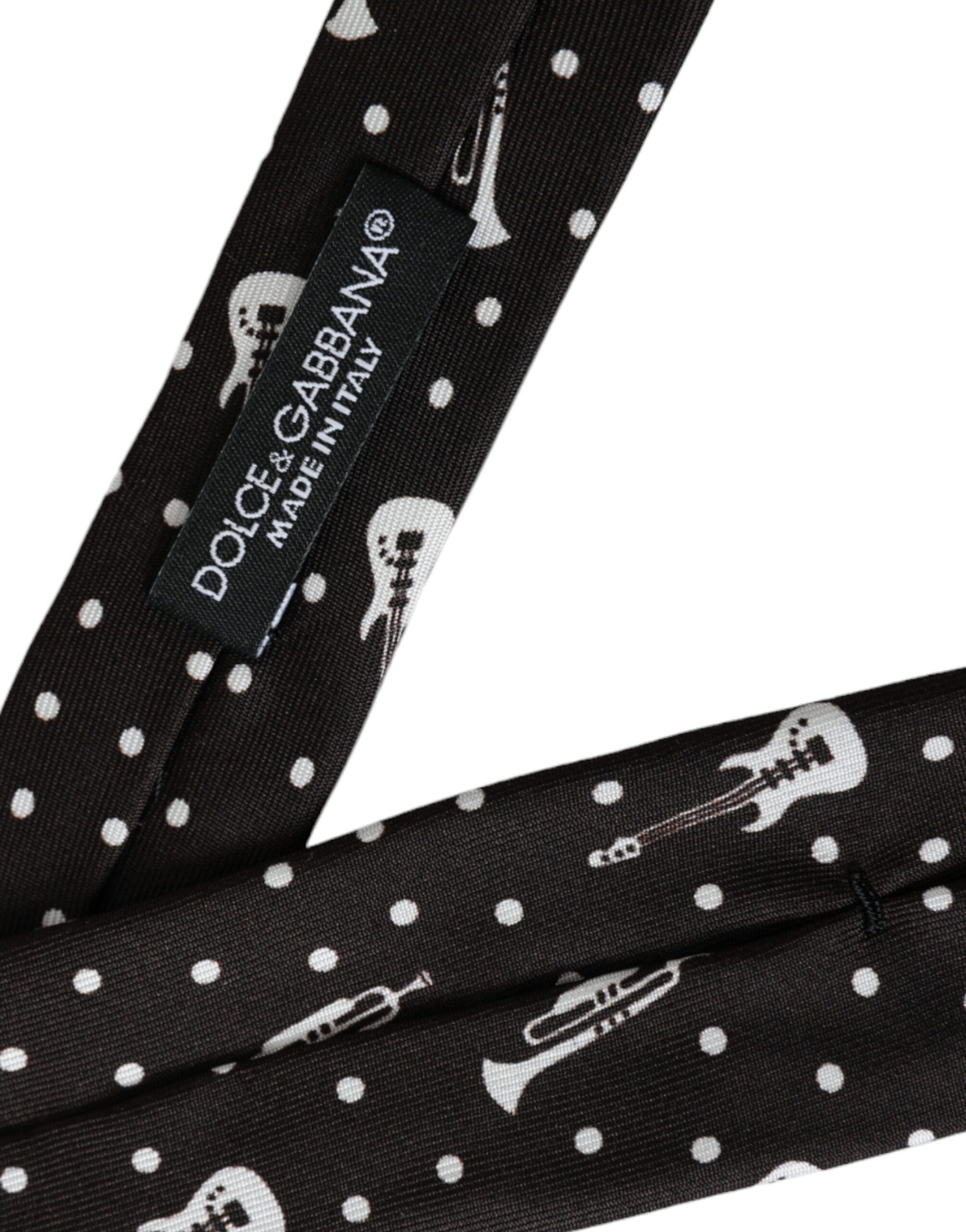 Dolce & Gabbana Black Guitar Print Silk Adjustable Men's Tie Size ONE SIZE - 3 Thumbnail