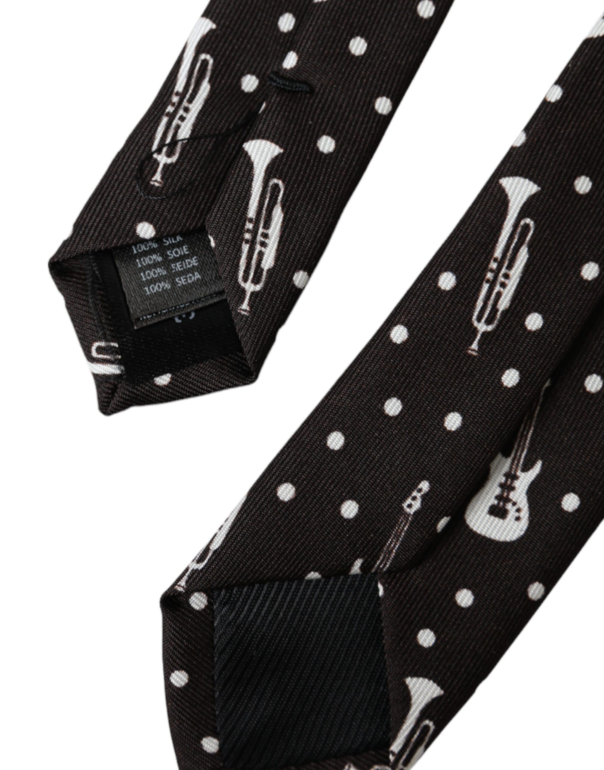 Dolce & Gabbana Black Guitar Print Silk Adjustable Men's Tie Size ONE SIZE - 4 Thumbnail