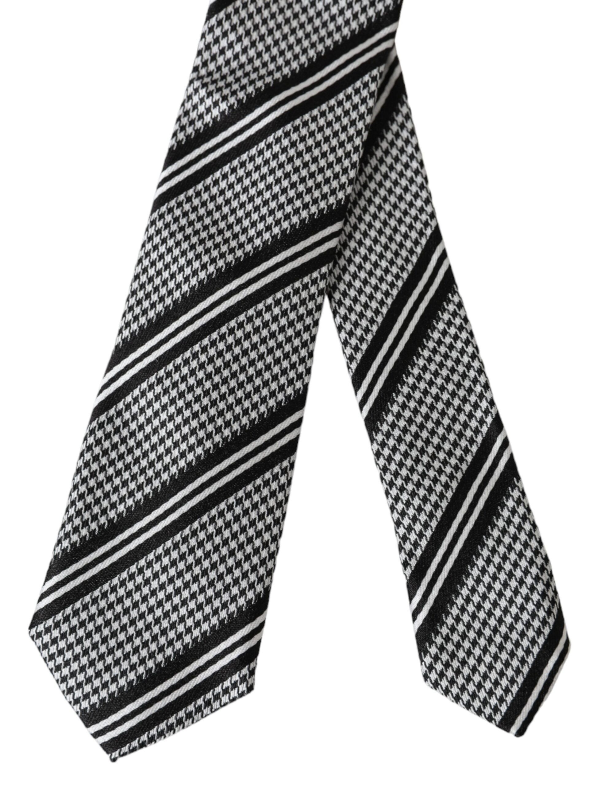 Dolce & Gabbana Black White Stripes Silk Adjustable Men's Tie Size ONE SIZE - 4 Thumbnail