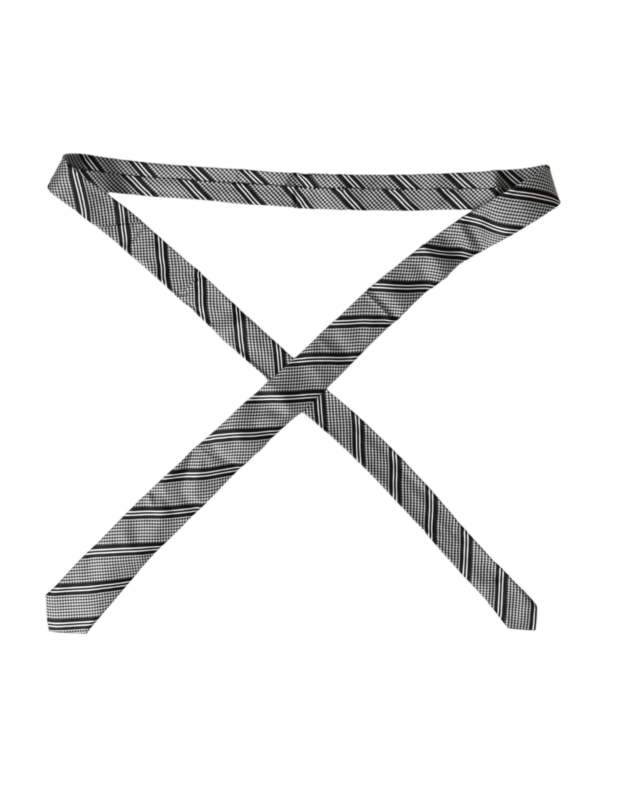 Dolce & Gabbana Black White Stripes Silk Adjustable Men's Tie Size ONE SIZE - 2 Thumbnail