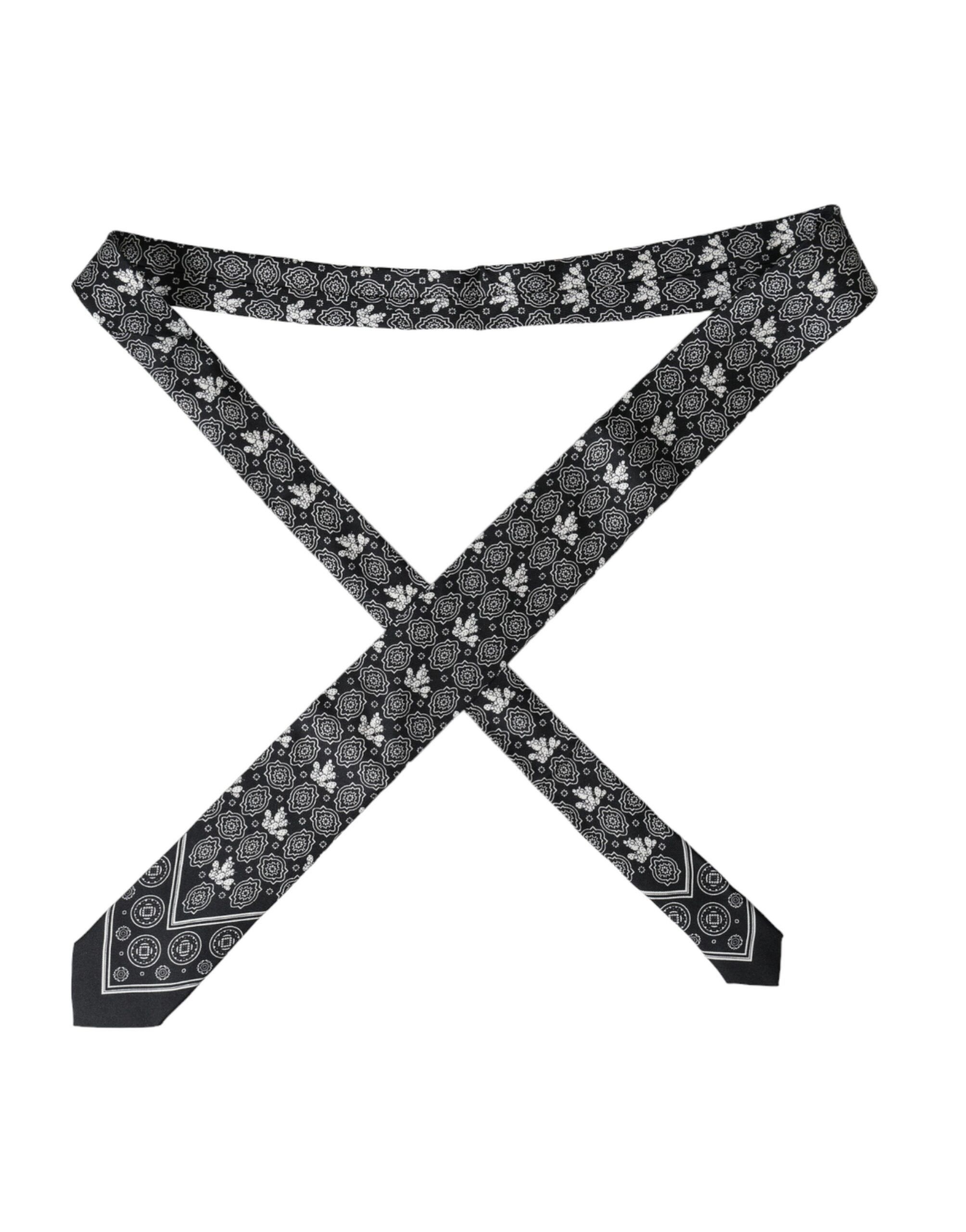 Dolce & Gabbana Black Patterned 100%Silk Adjustable Men's Tie Size ONE SIZE - 6 Thumbnail