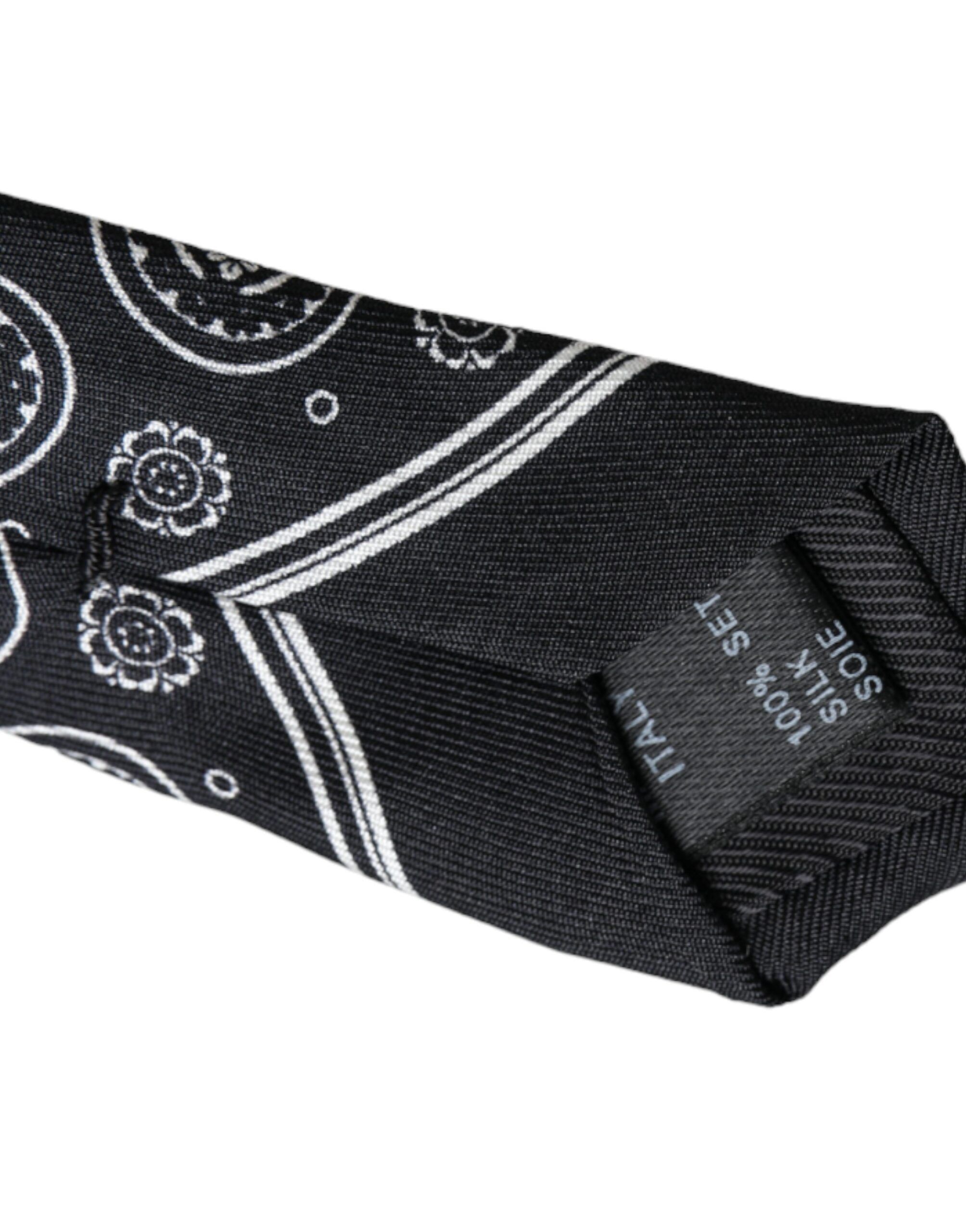Dolce & Gabbana Black Patterned 100%Silk Adjustable Men's Tie Size ONE SIZE - 5 Thumbnail