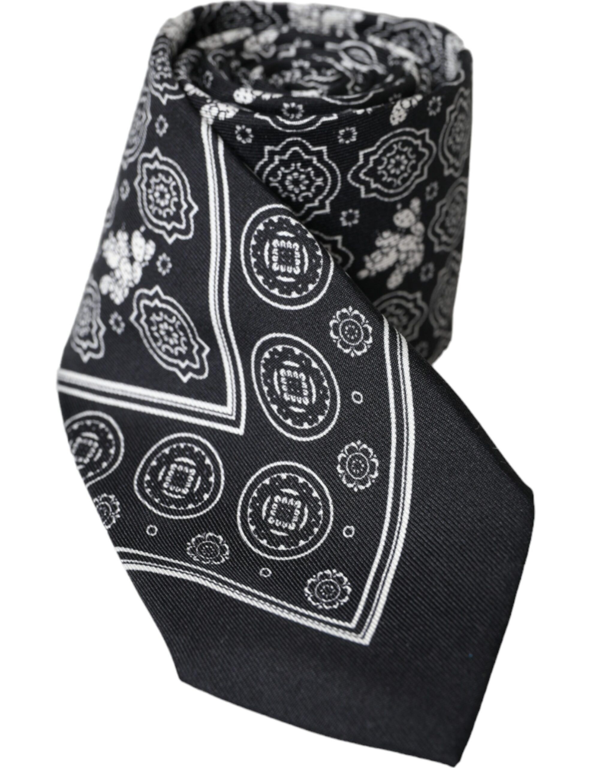 Dolce & Gabbana Black Patterned 100%Silk Adjustable Men's Tie Size ONE SIZE - 2 Thumbnail