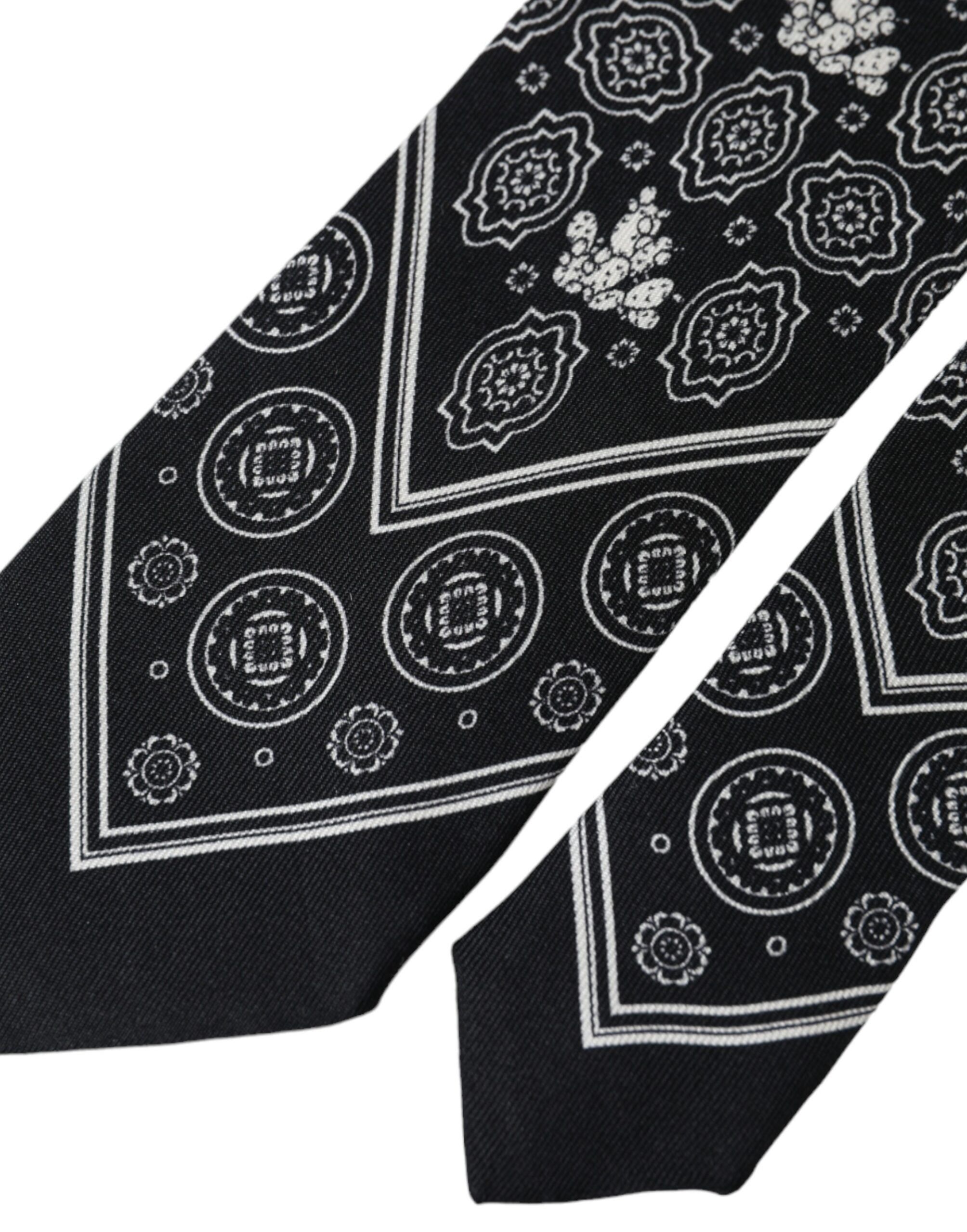 Dolce & Gabbana Black Patterned 100%Silk Adjustable Men's Tie Size ONE SIZE - 3 Thumbnail