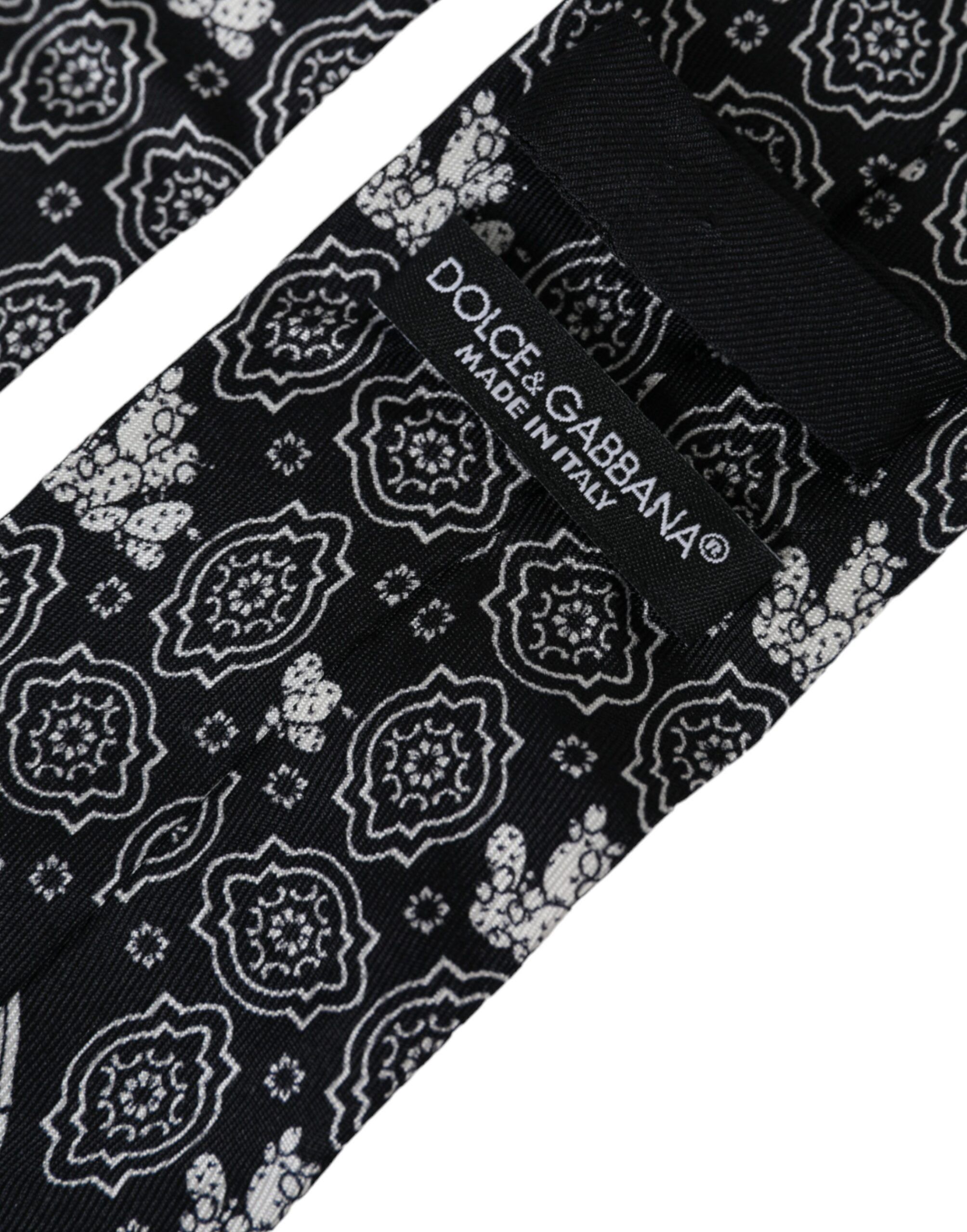 Dolce & Gabbana Black Patterned 100%Silk Adjustable Men's Tie Size ONE SIZE - 4 Thumbnail