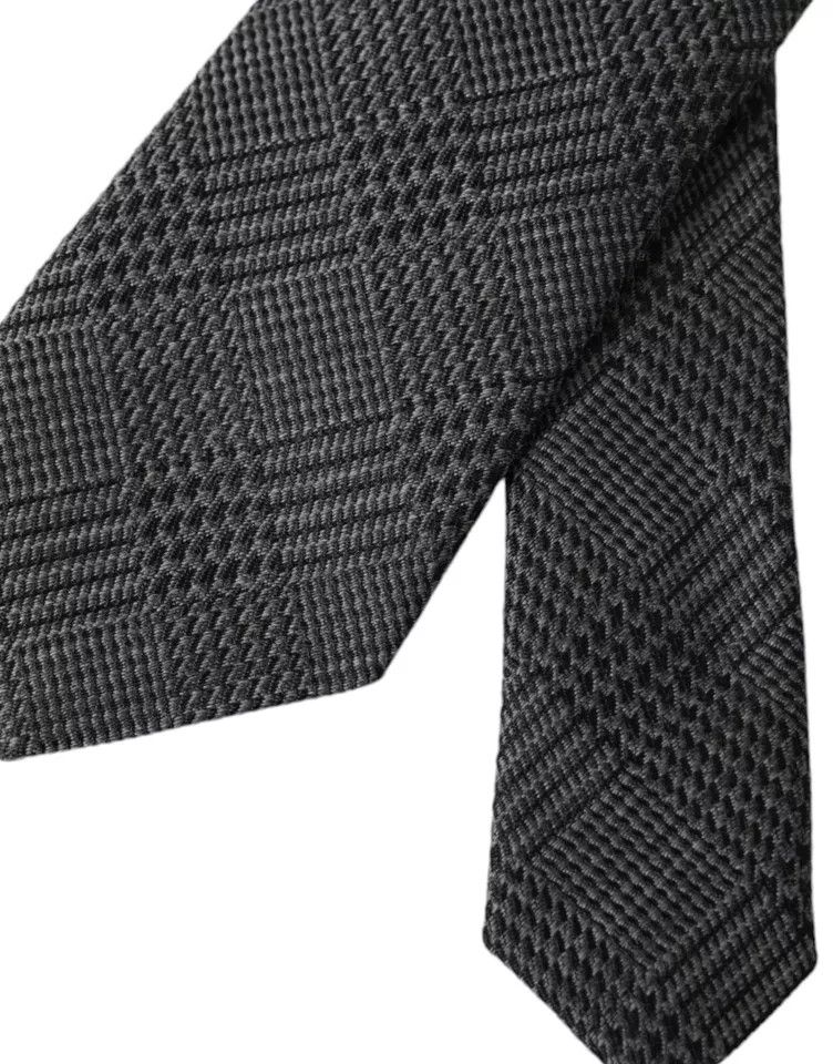 Dolce & Gabbana Dark Gray Plaid Patterned Silk Adjustable Men Men's Tie Size ONE SIZE - 3 Thumbnail