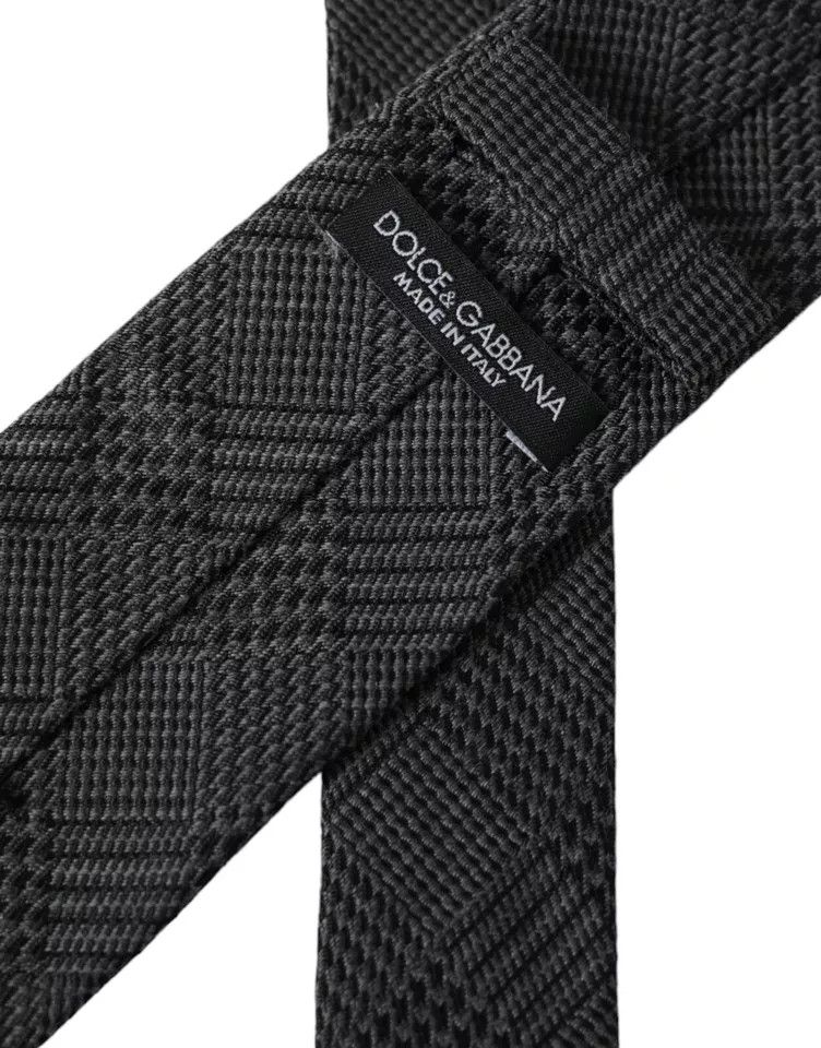 Dolce & Gabbana Dark Gray Plaid Patterned Silk Adjustable Men Men's Tie Size ONE SIZE - 2 Thumbnail
