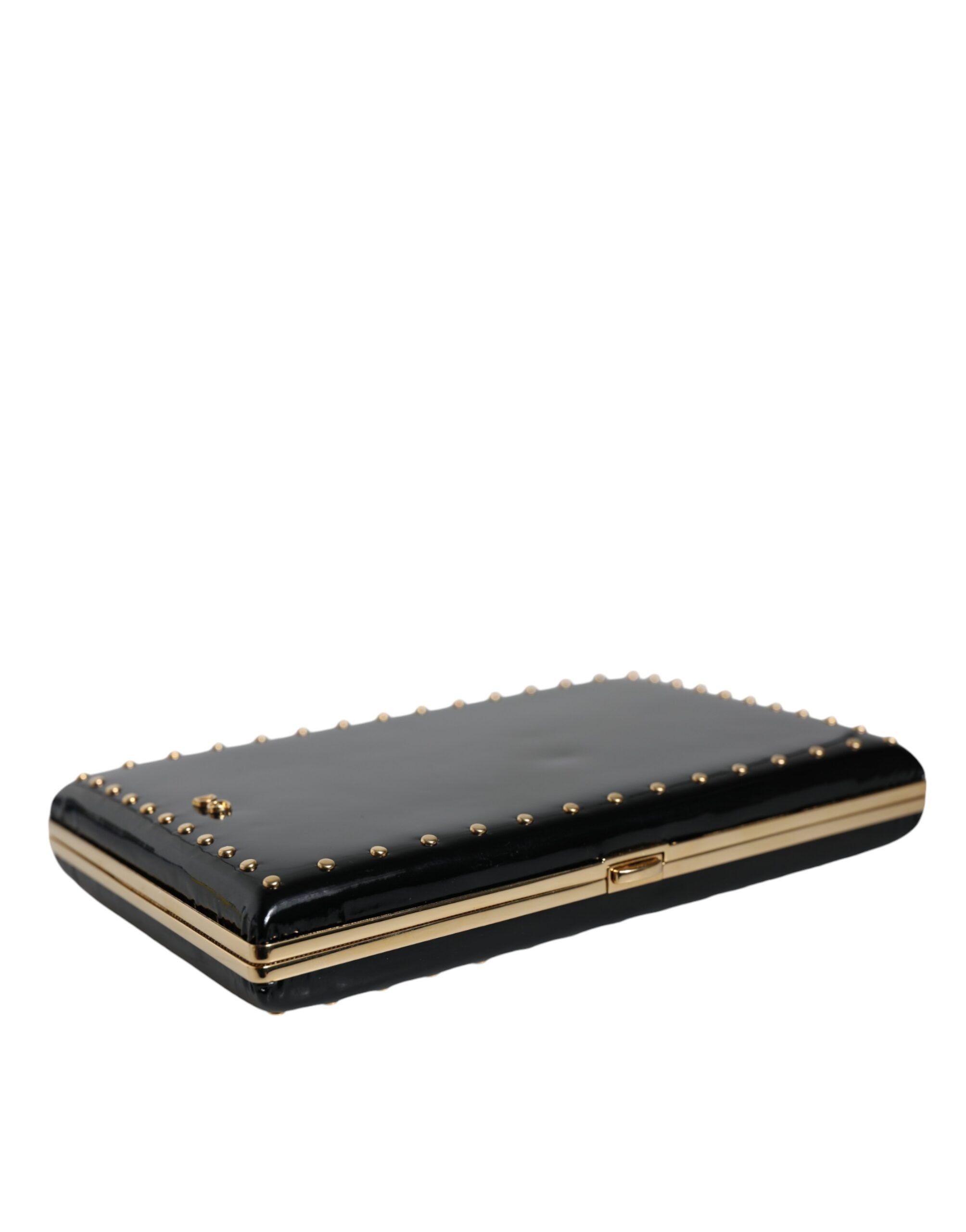 Dolce & Gabbana Black Leather Studs Gold Frame Clutch Evening Purse Women's Size ONE SIZE - 4 Thumbnail