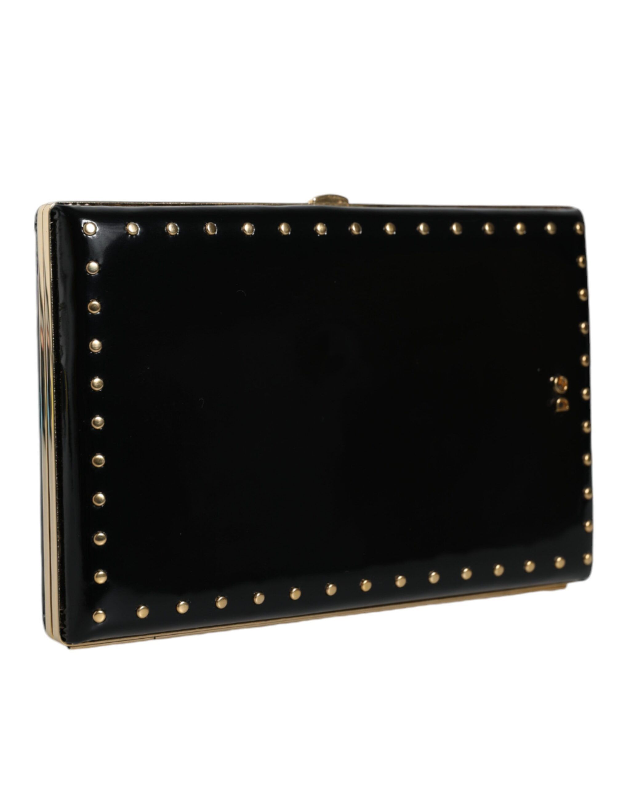 Dolce & Gabbana Black Leather Studs Gold Frame Clutch Evening Purse Women's Size ONE SIZE - 2 Thumbnail