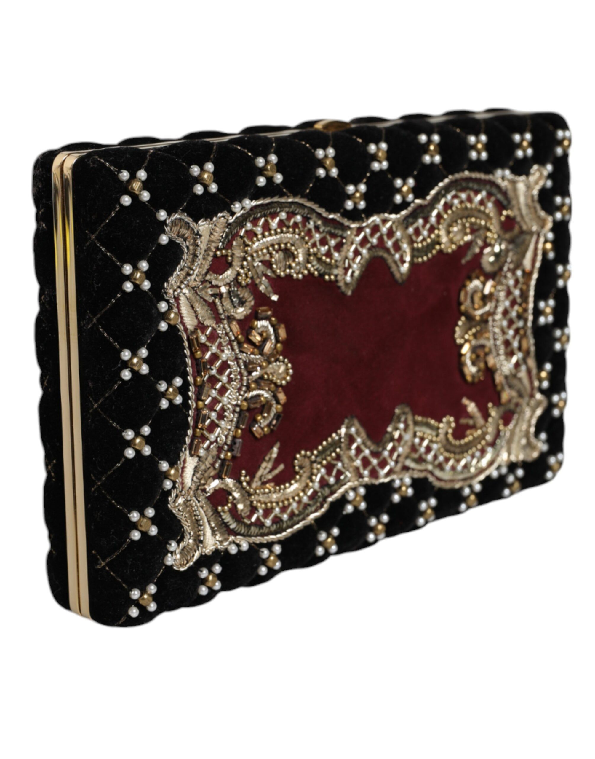 Dolce & Gabbana Bordeaux Black Velvet Gold Frame Clutch Evening Purse Size ONE SIZE - 2 Thumbnail