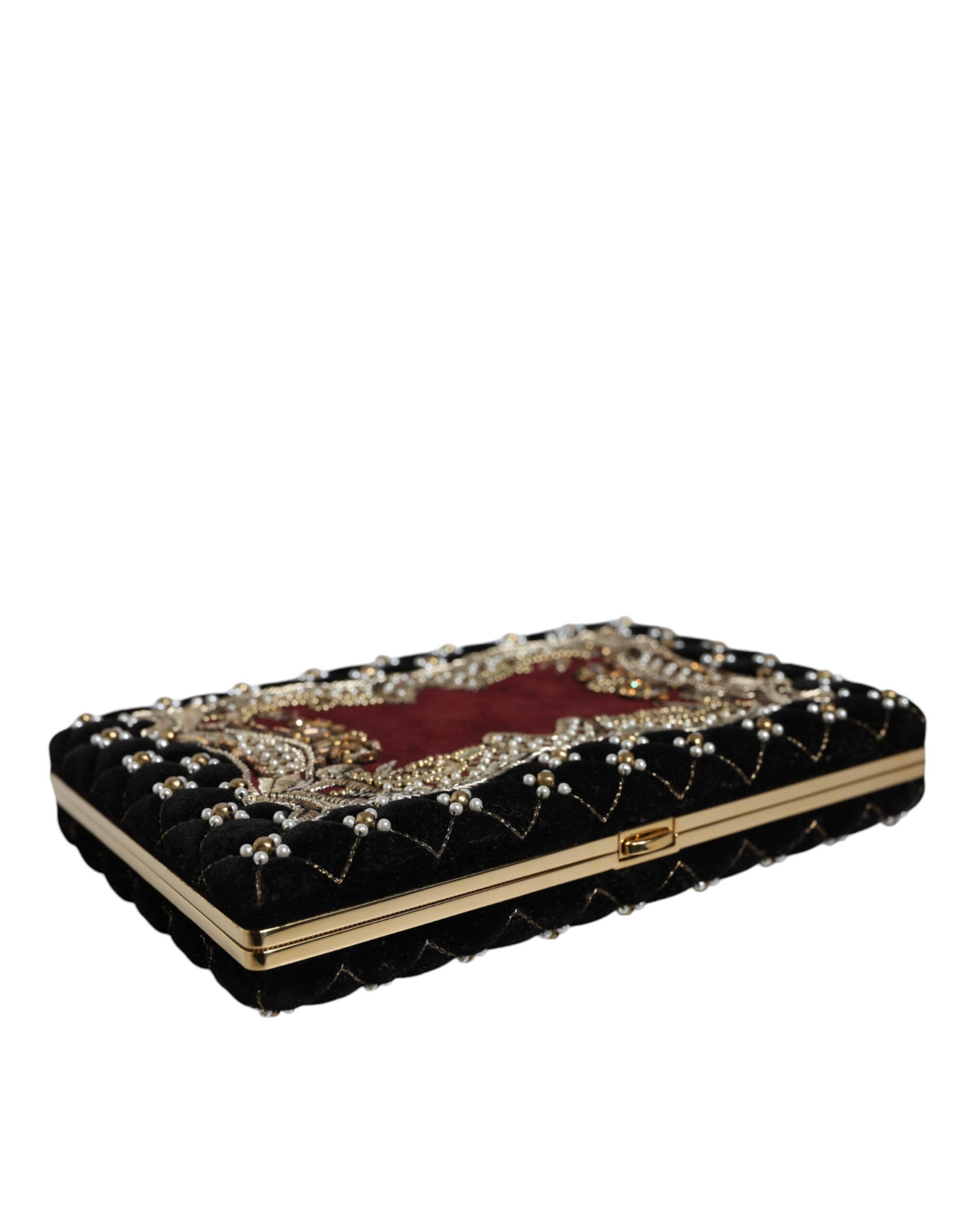 Dolce & Gabbana Bordeaux Black Velvet Gold Frame Clutch Evening Purse Size ONE SIZE - 4 Thumbnail