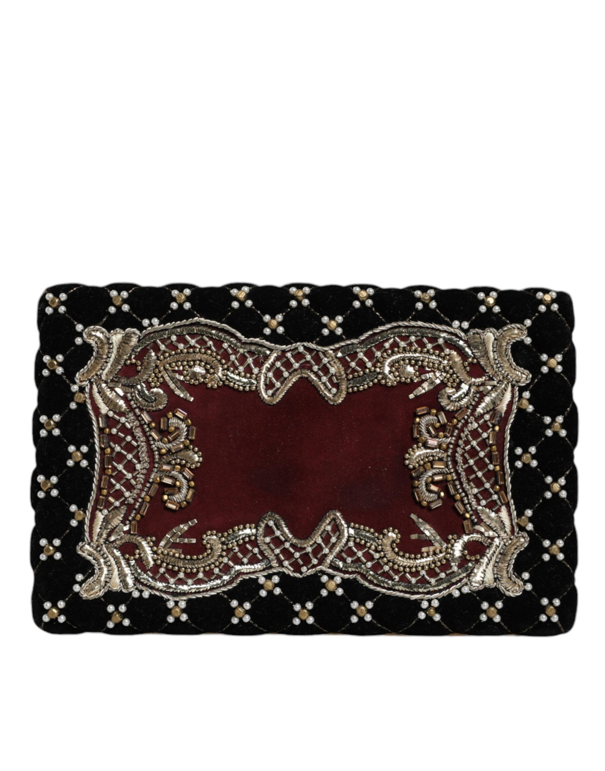 Dolce & Gabbana Bordeaux Black Velvet Gold Frame Clutch Evening Purse Size ONE SIZE - 3 Thumbnail