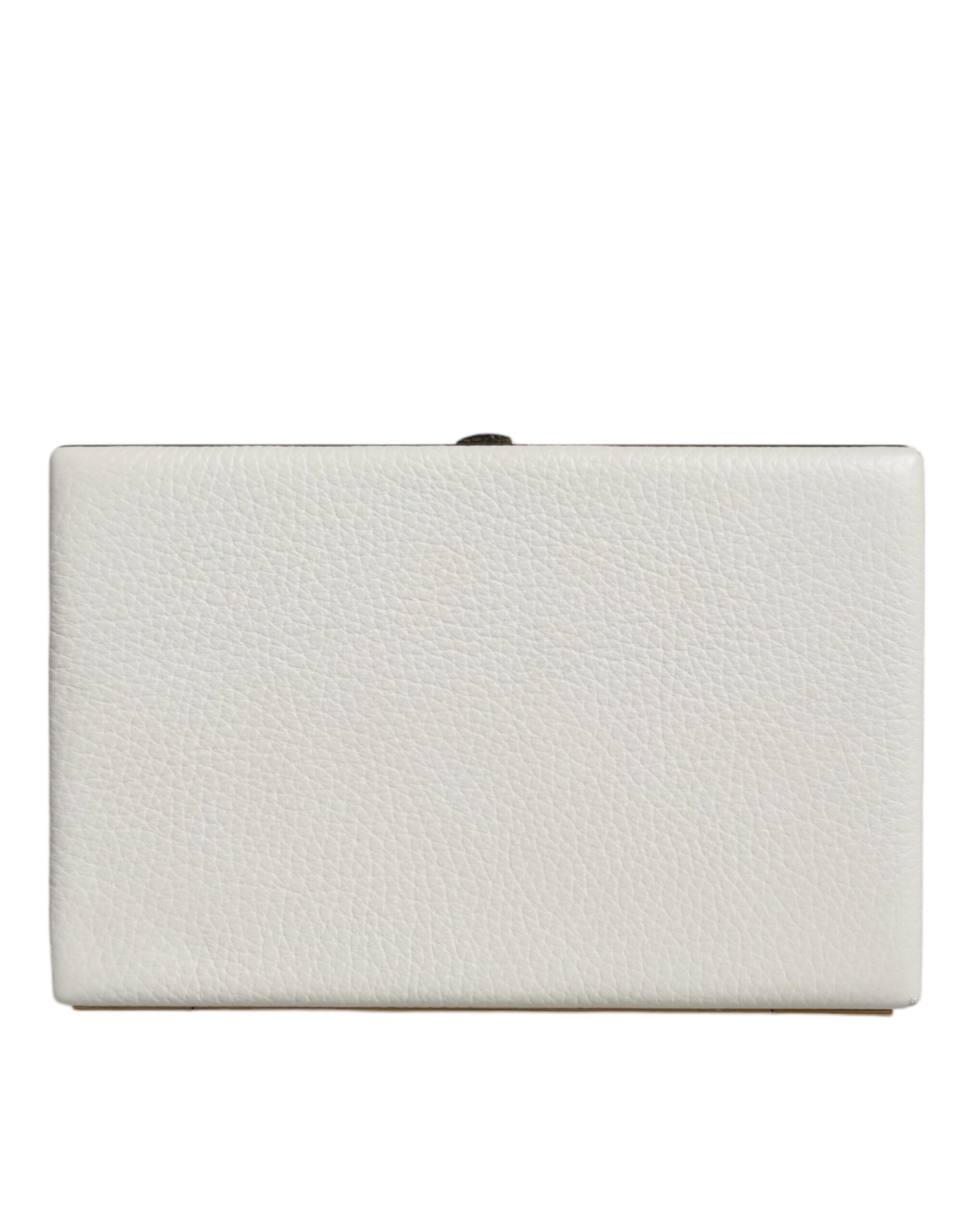 Dolce & Gabbana White Leather Gold Frame Clutch Evening Party Purse Women's Size ONE SIZE - 3 Thumbnail