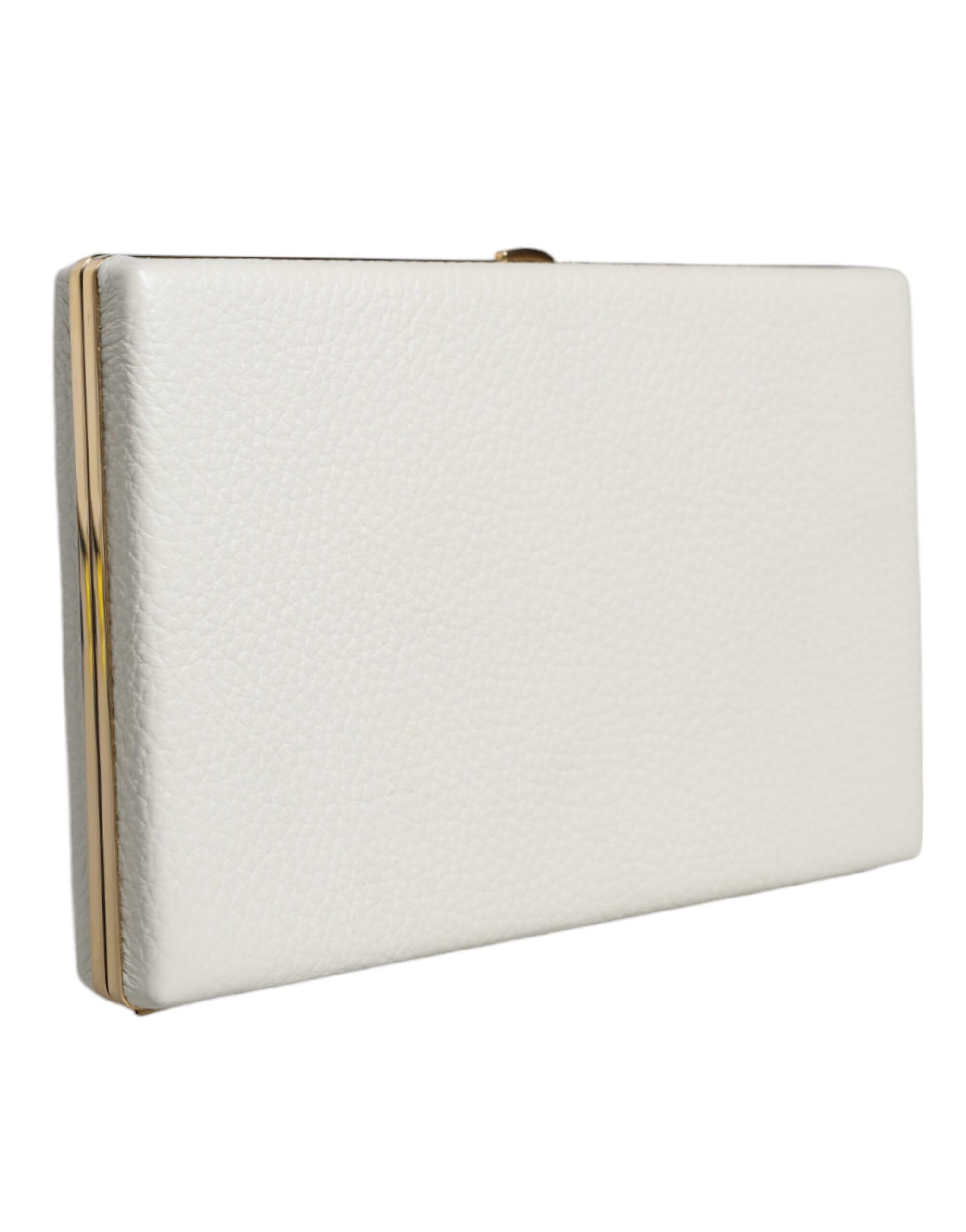 Dolce & Gabbana White Leather Gold Frame Clutch Evening Party Purse Women's Size ONE SIZE - 2 Thumbnail