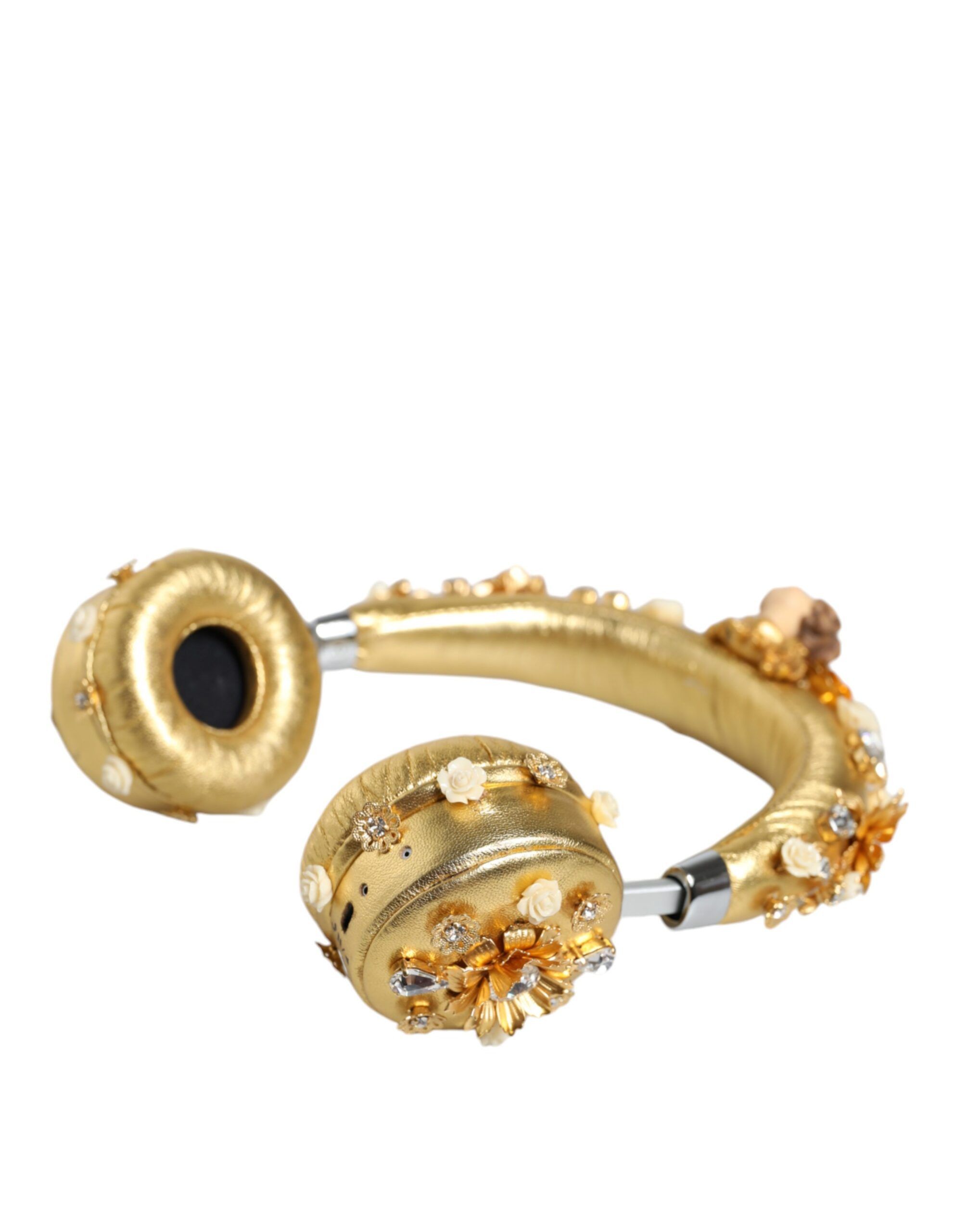 Dolce & Gabbana Gold Leather Floral Crystal Angel Headset Women's Size ONE SIZE - 2 Thumbnail