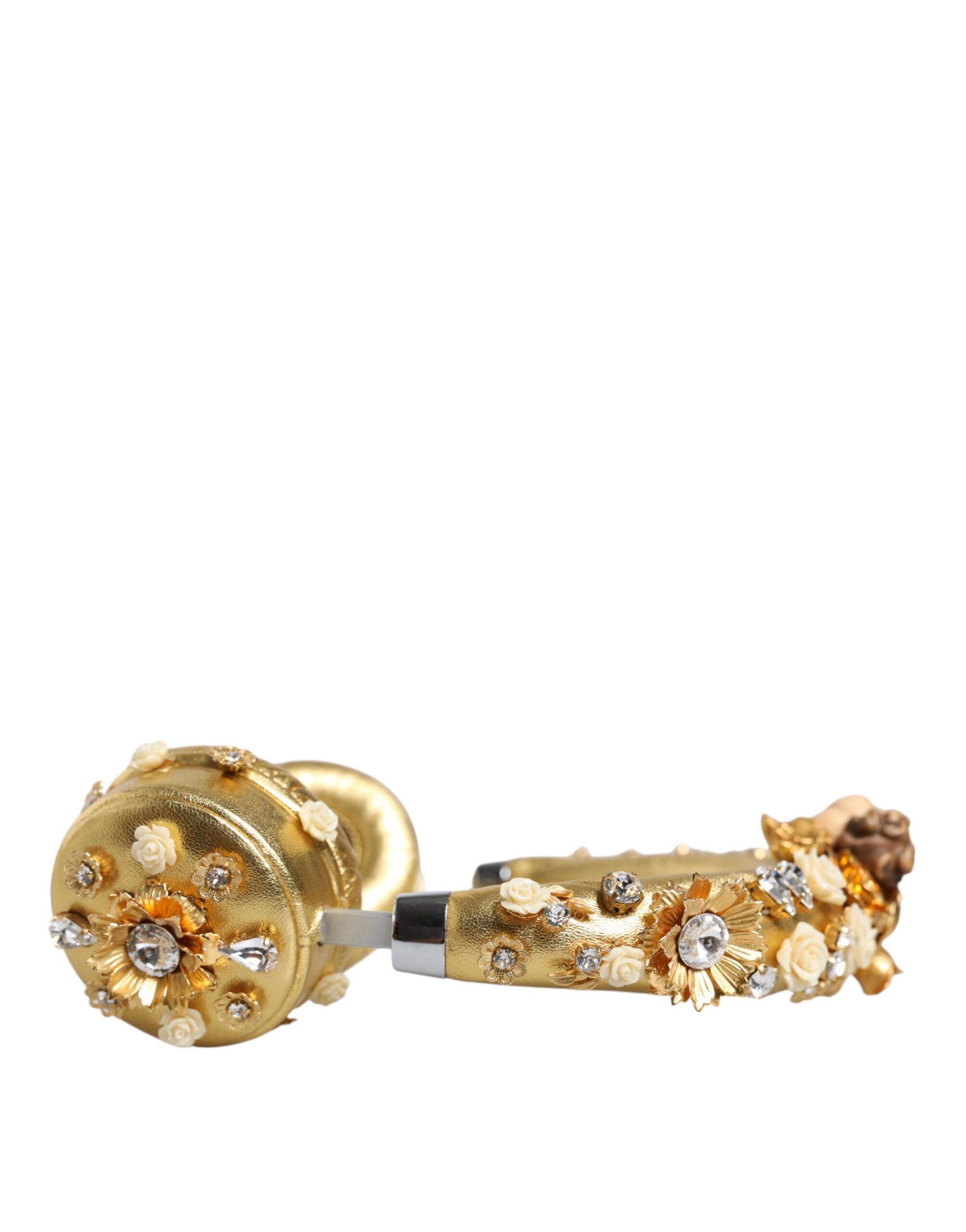 Dolce & Gabbana Gold Leather Floral Crystal Angel Headset Women's Size ONE SIZE - 3 Thumbnail