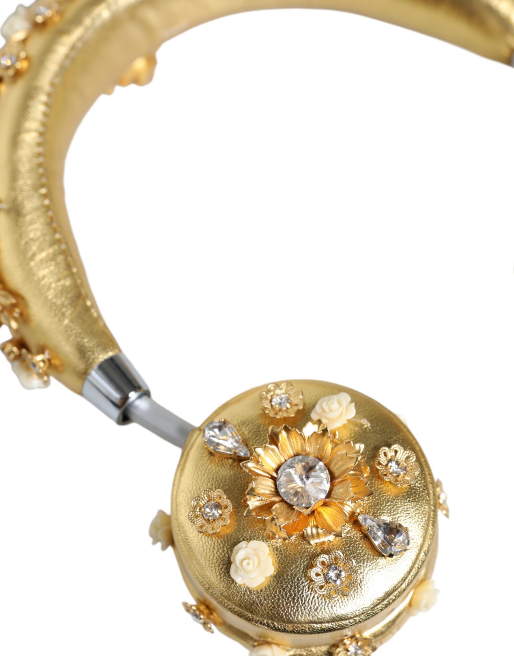 Dolce & Gabbana Gold Leather Floral Crystal Angel Headset Women's Size ONE SIZE - 5 Thumbnail