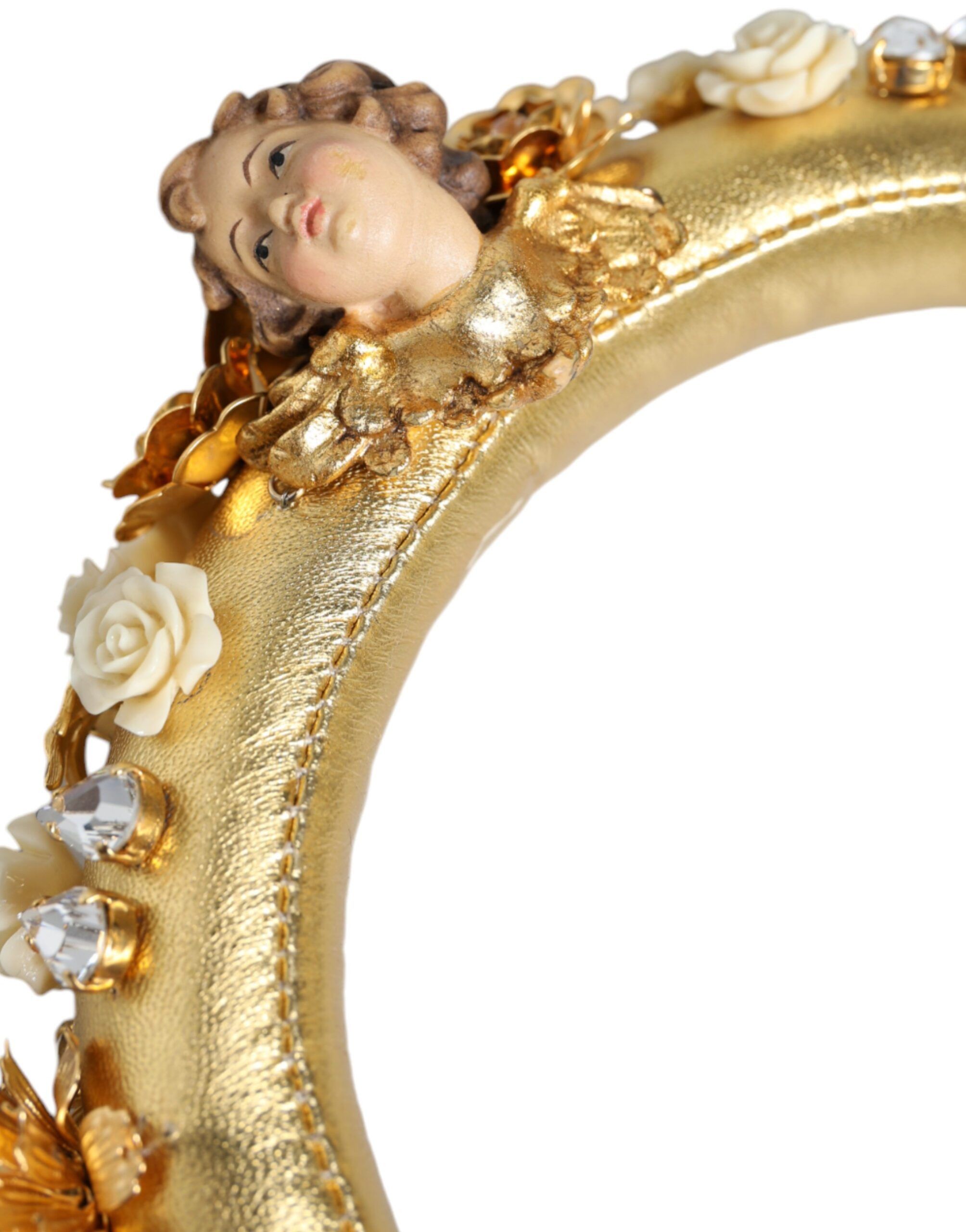 Dolce & Gabbana Gold Leather Floral Crystal Angel Headset Women's Size ONE SIZE - 4 Thumbnail