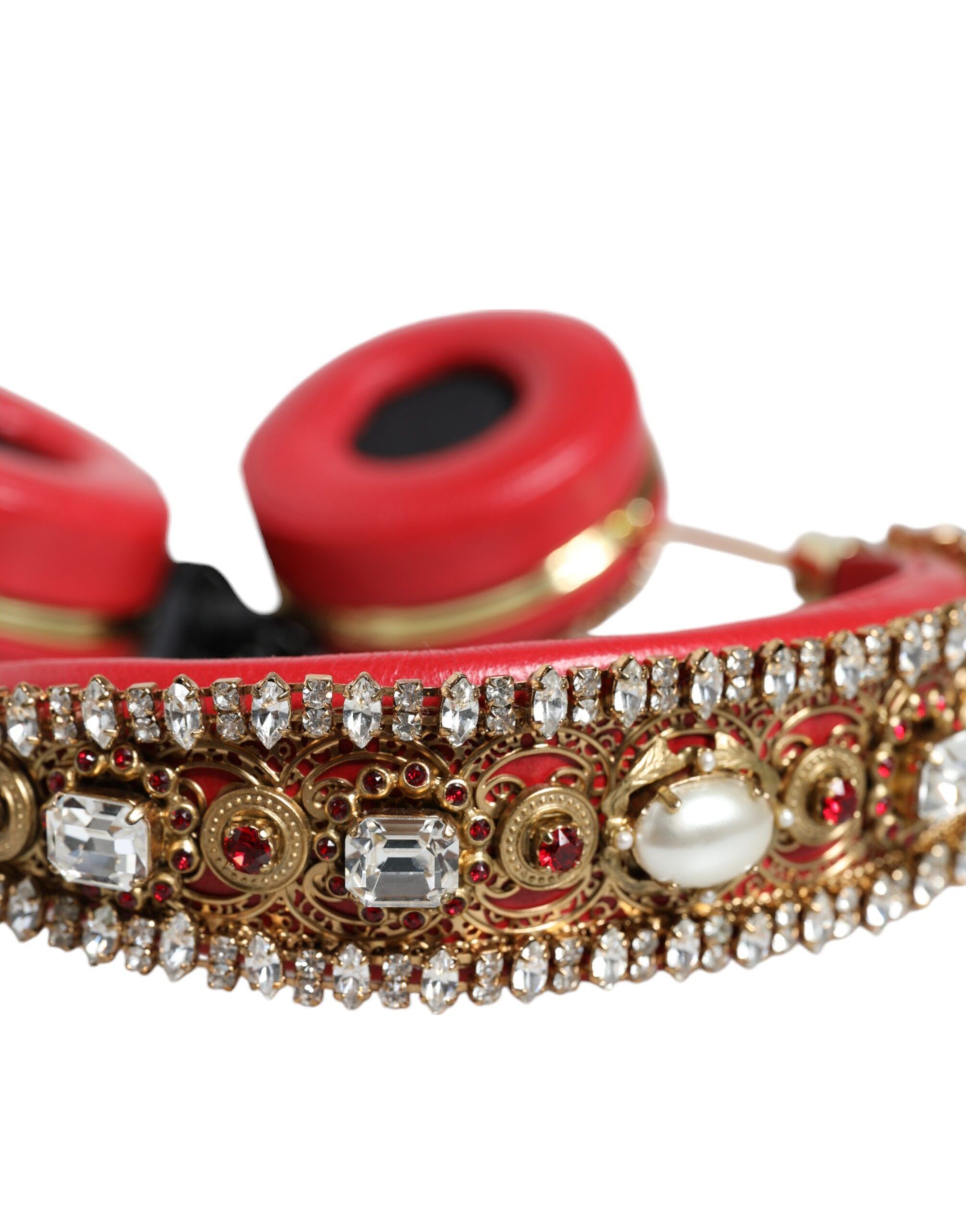 Dolce & Gabbana Red Nappa Leather Floral Crystal Women's Headphone Size ONE SIZE - 5 Thumbnail