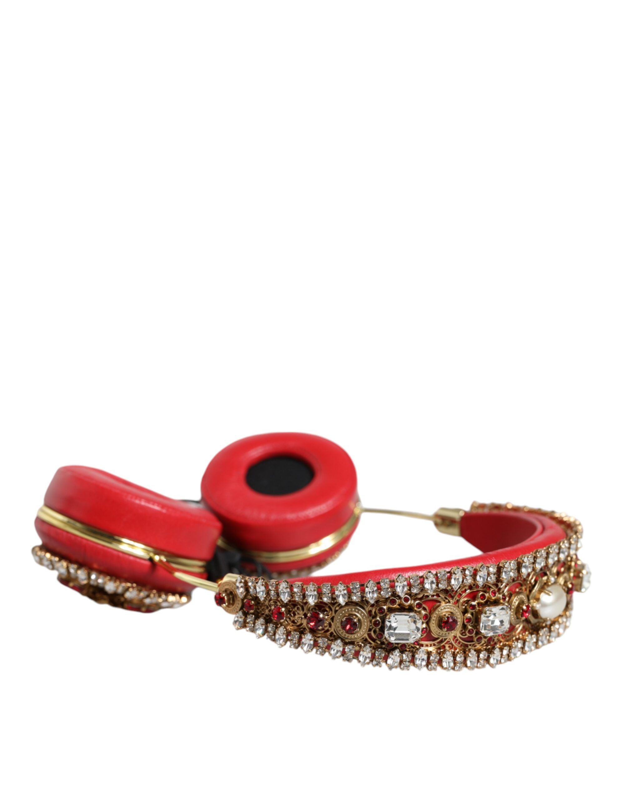 Dolce & Gabbana Red Nappa Leather Floral Crystal Women's Headphone Size ONE SIZE - 4 Thumbnail