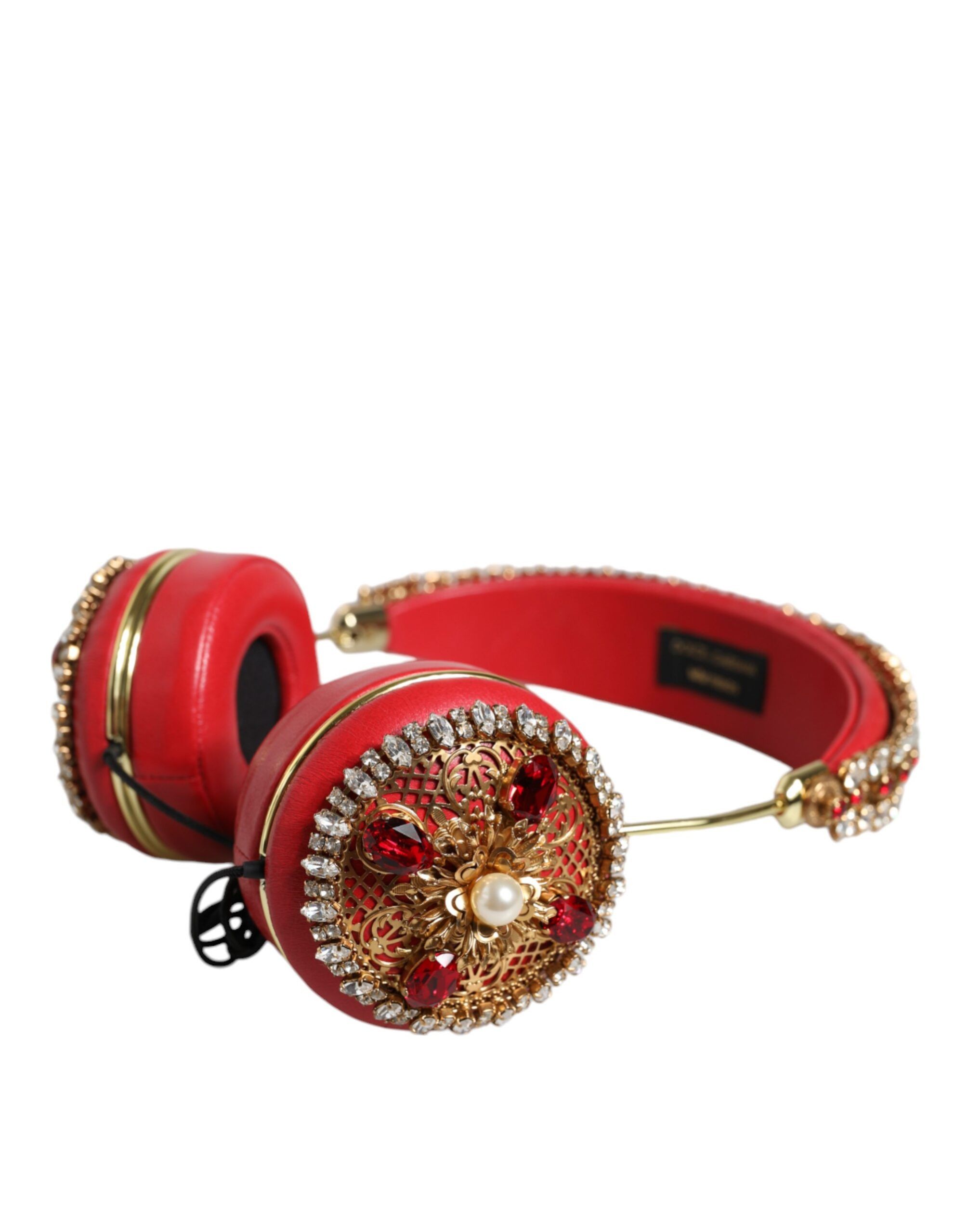 Dolce & Gabbana Red Nappa Leather Floral Crystal Women's Headphone Size ONE SIZE - 2 Thumbnail