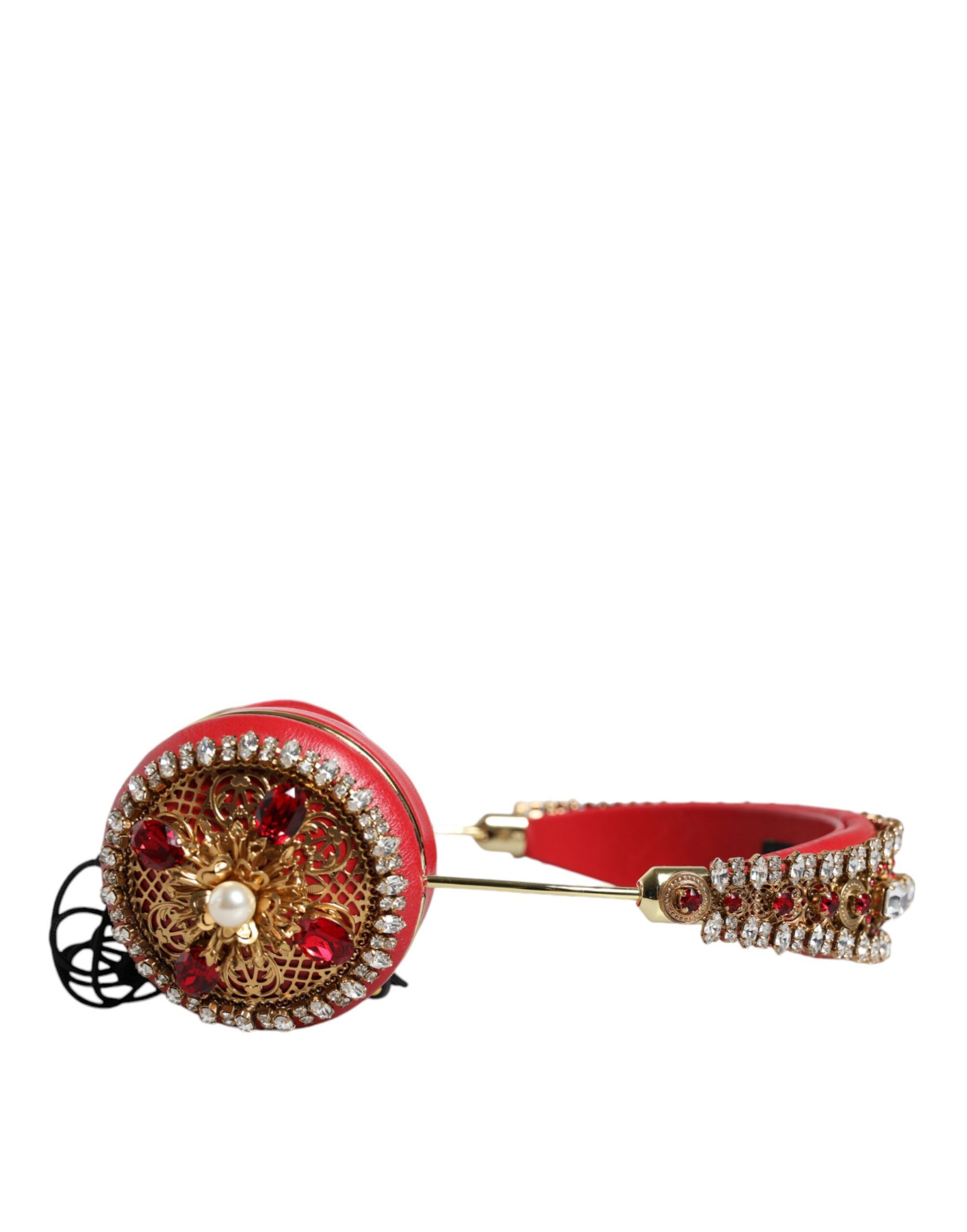 Dolce & Gabbana Red Nappa Leather Floral Crystal Women's Headphone Size ONE SIZE - 3 Thumbnail