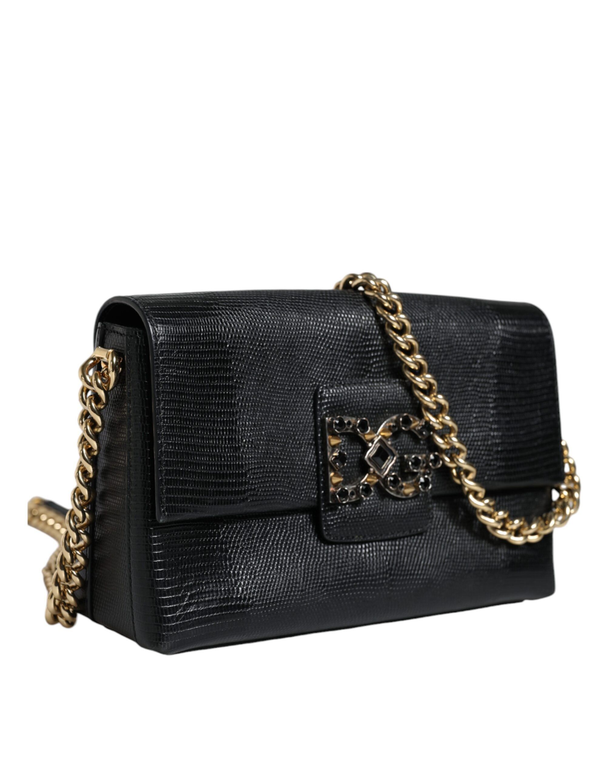 Dolce & Gabbana Black Leather DG Millennials Crystal Crossbody Women's Bag Size ONE SIZE - 3 Thumbnail