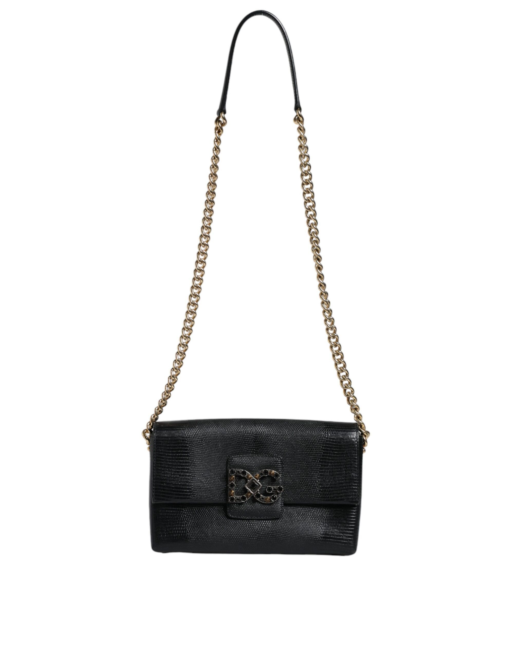 Dolce & Gabbana Black Leather DG Millennials Crystal Crossbody Women's Bag Size ONE SIZE - 2 Thumbnail