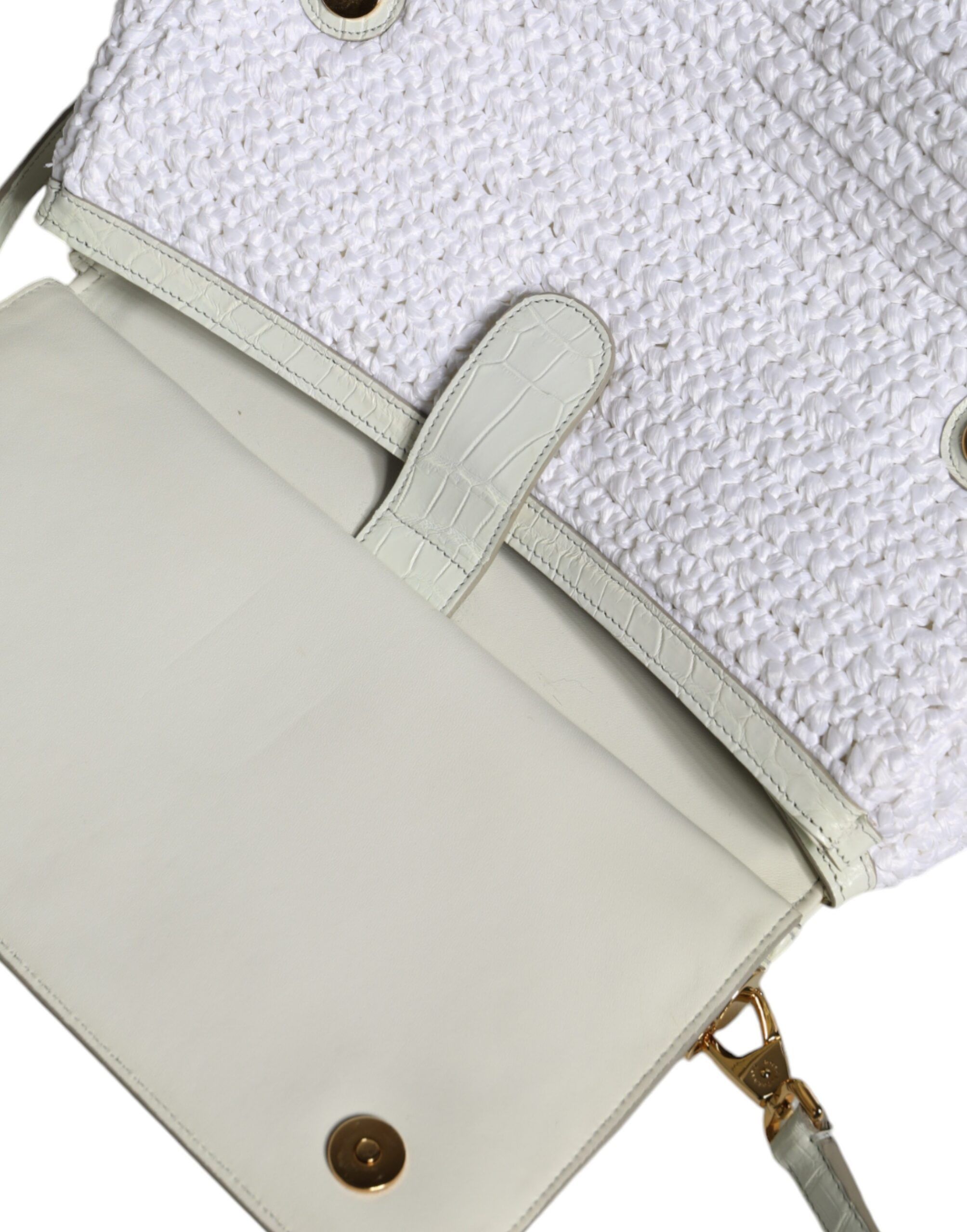 Dolce & Gabbana White Rafia Leather SICILY Crossbody Women's Bag Size ONE SIZE - 5 Thumbnail