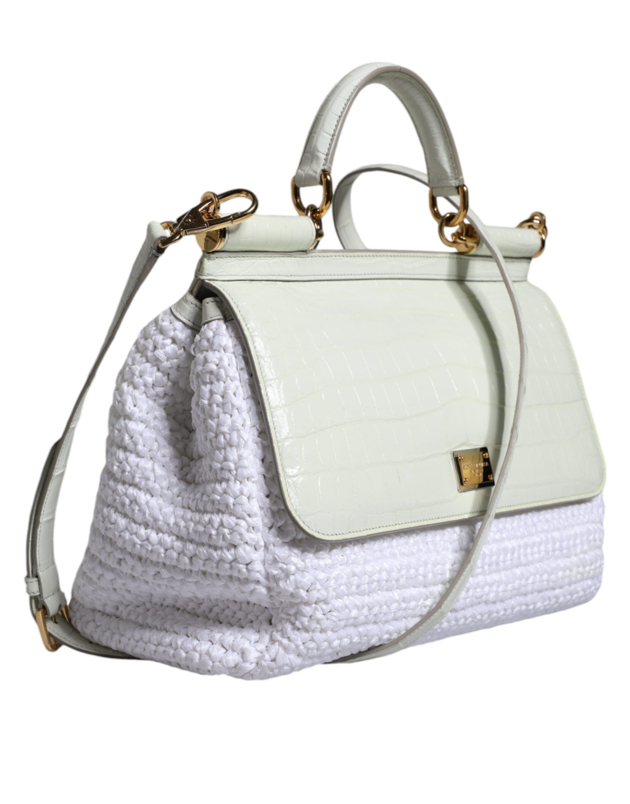 Dolce & Gabbana White Rafia Leather SICILY Crossbody Women's Bag Size ONE SIZE - 3 Thumbnail