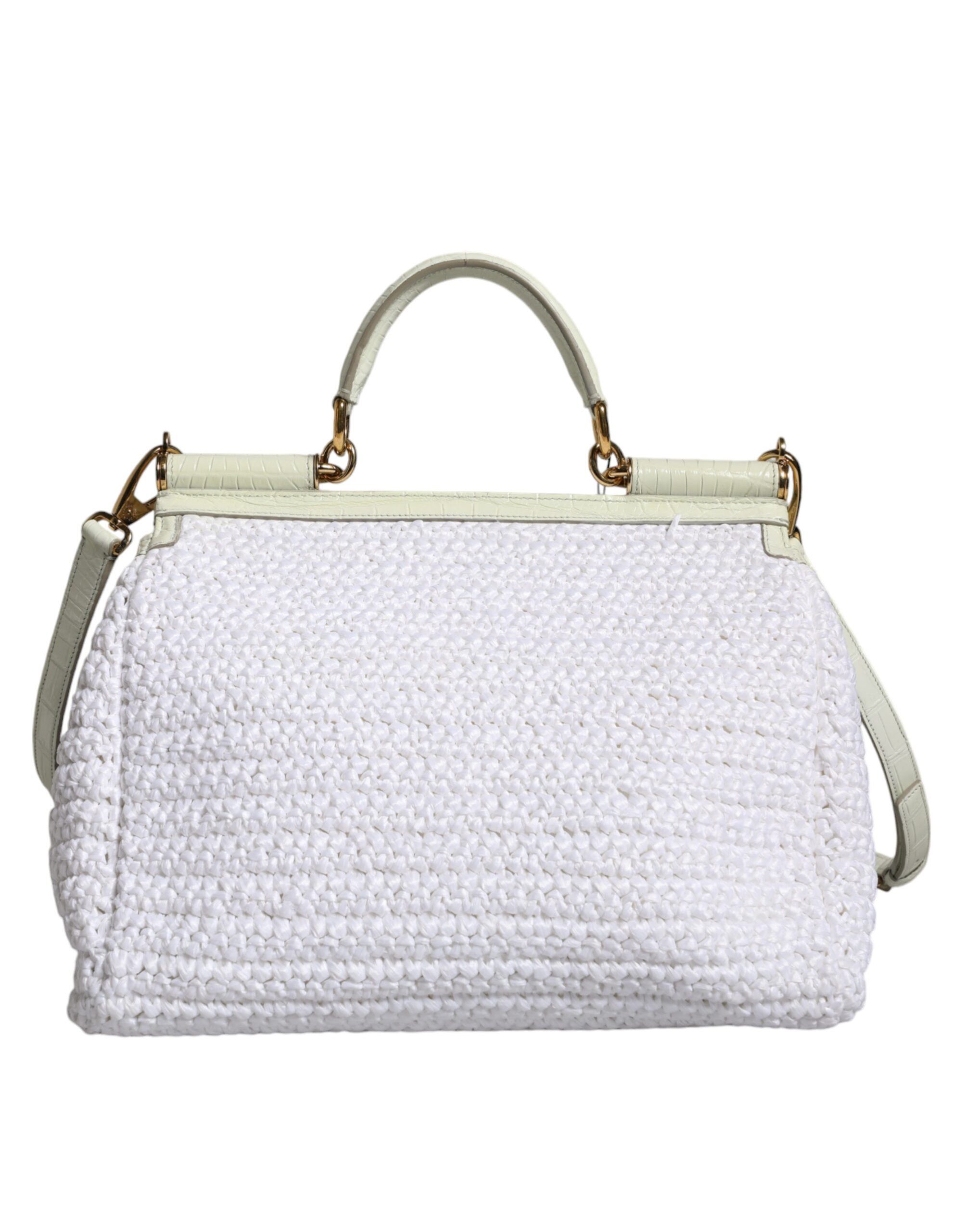 Dolce & Gabbana White Rafia Leather Top Handle Crossbody Women's Bag Size ONE SIZE - 4 Thumbnail