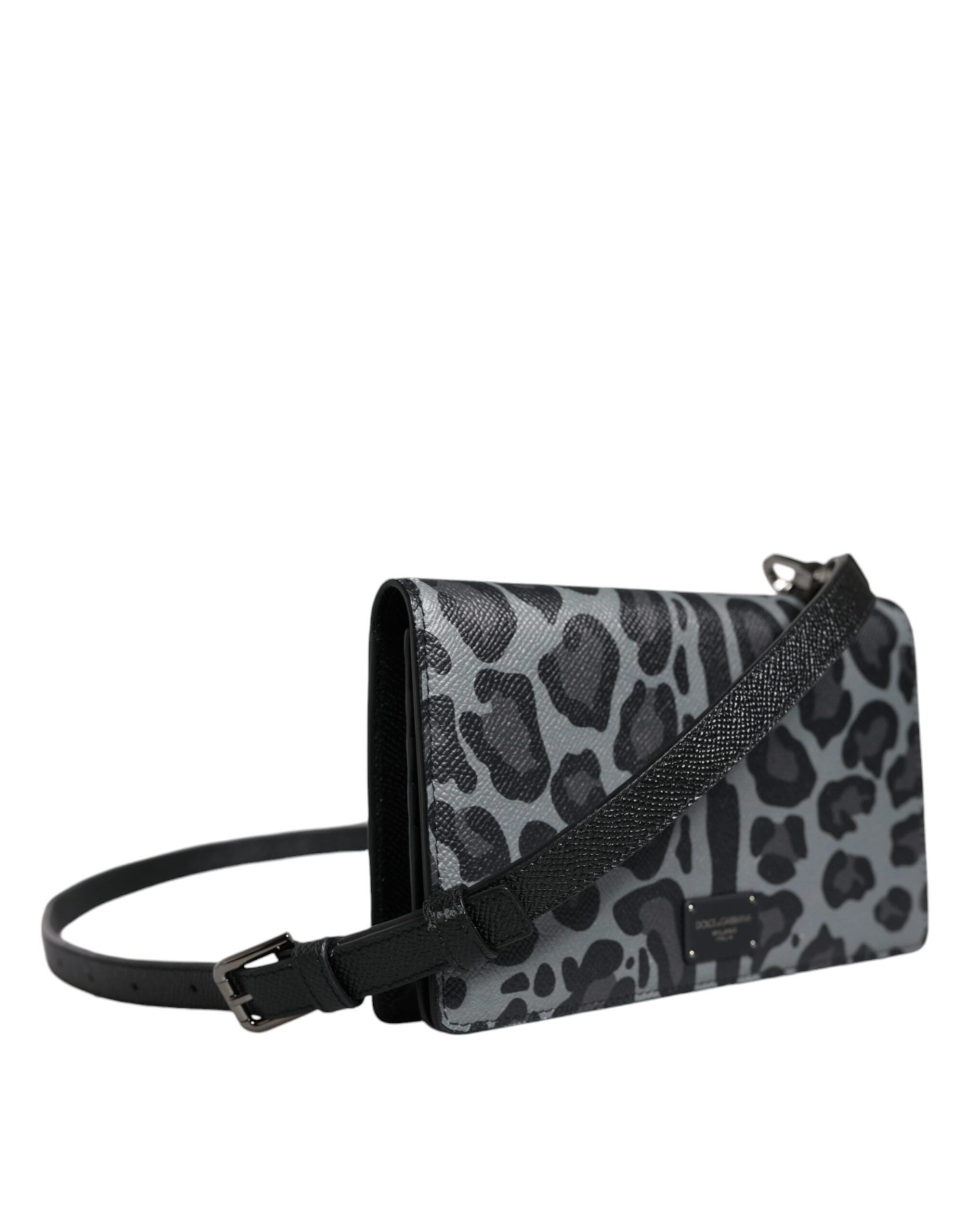 Dolce & Gabbana Black Gray Leopard Leather Bifold Card Slot Crossbody Size ONE SIZE - 3 Thumbnail
