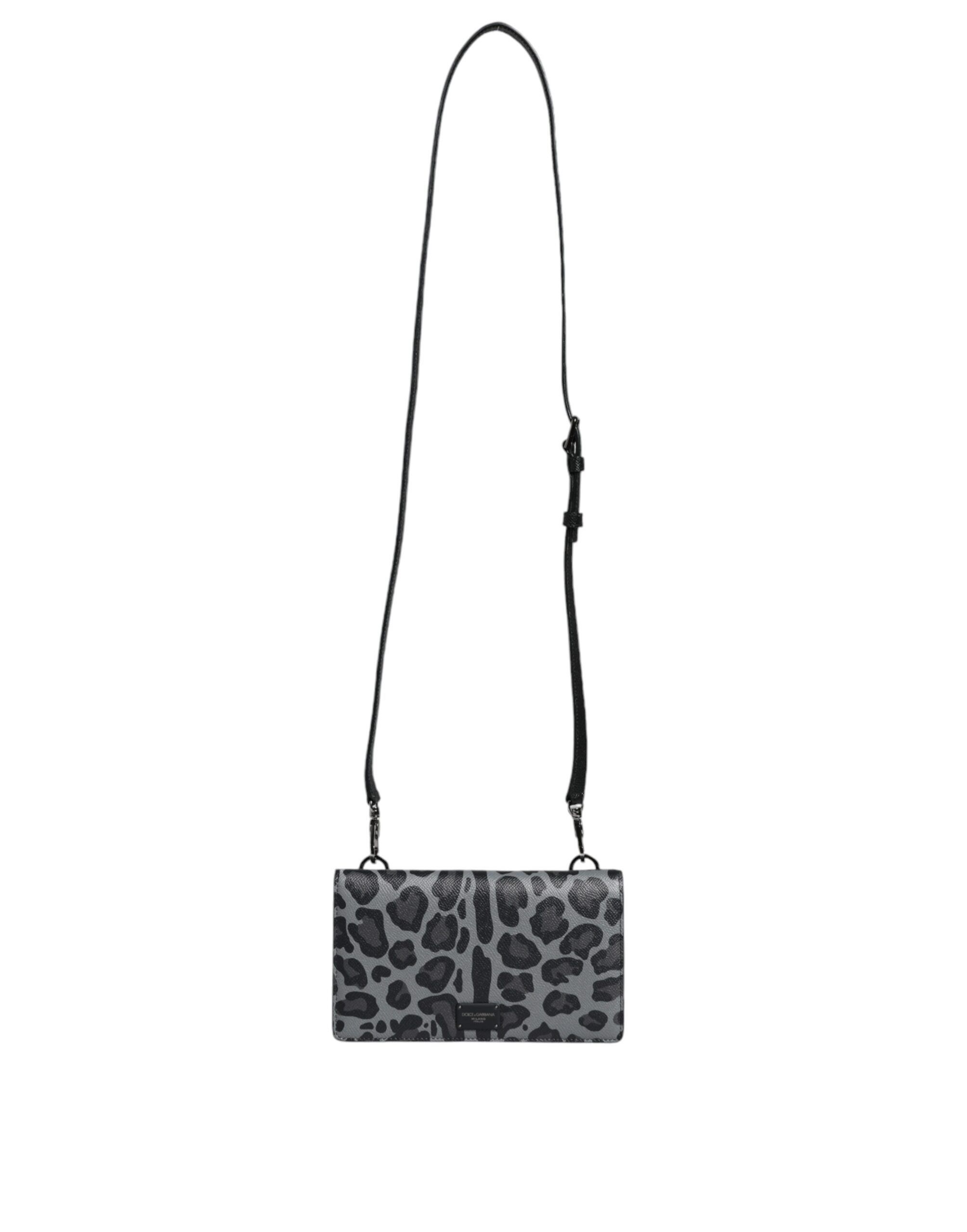 Dolce & Gabbana Black Gray Leopard Leather Bifold Card Slot Crossbody Size ONE SIZE - 2 Thumbnail