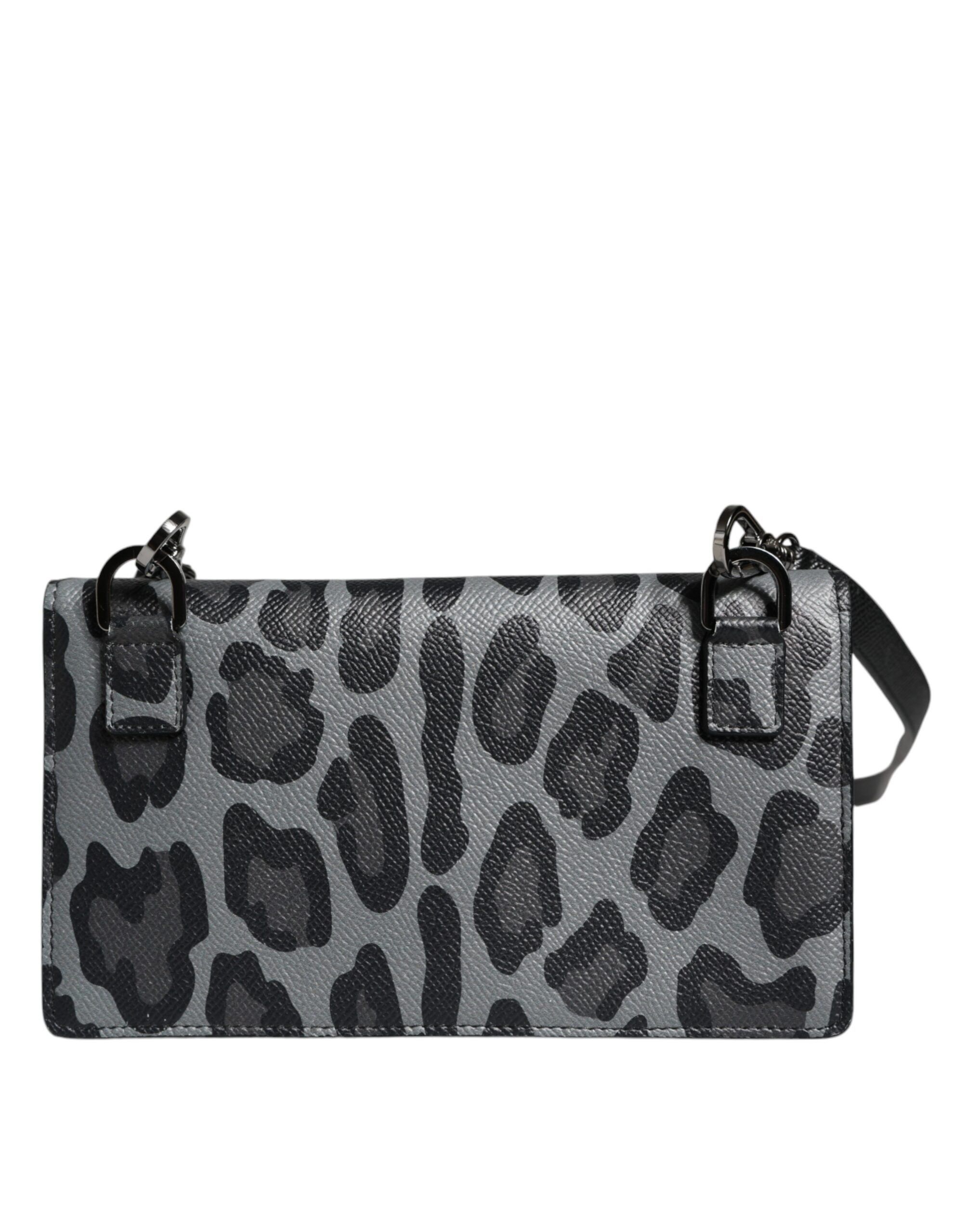 Dolce & Gabbana Black Gray Leopard Leather Bifold Card Slot Crossbody Size ONE SIZE - 4 Thumbnail