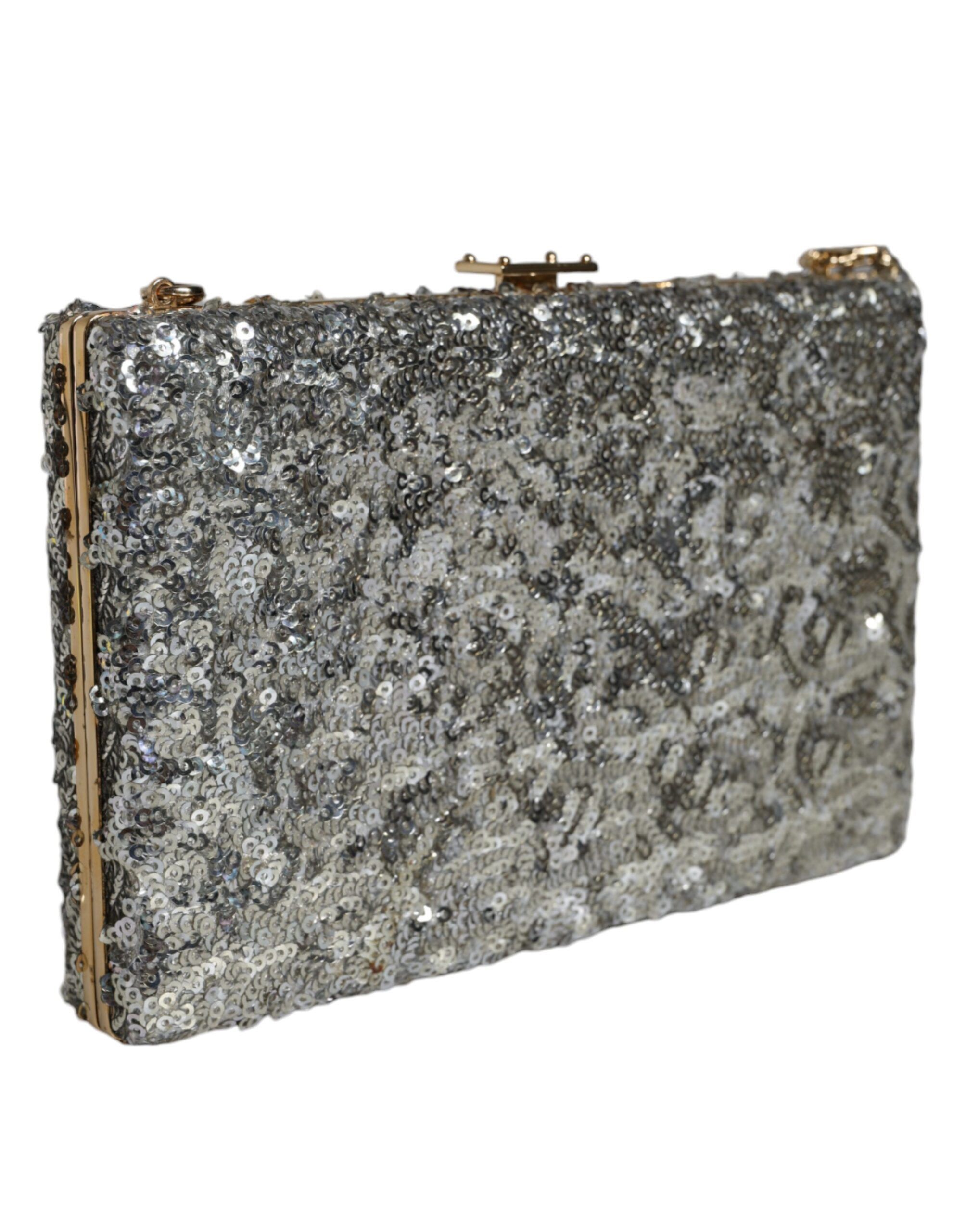 Dolce & Gabbana Silver Sequined Clutch Evening Crossbody Women's Bag Size ONE SIZE - 3 Thumbnail