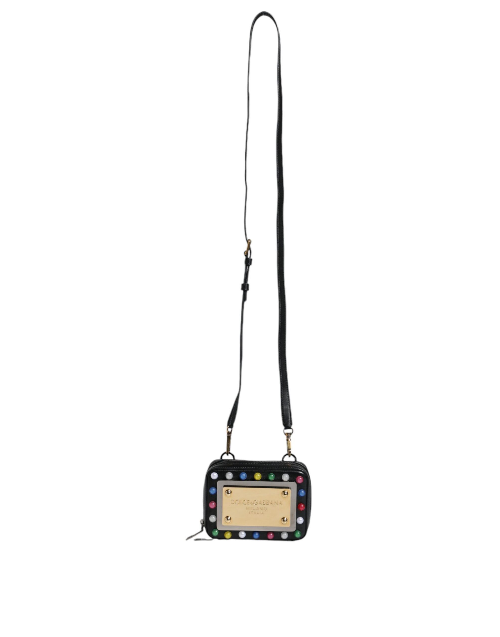 Dolce & Gabbana Black Leather LED Logo Shoulder Crossbody Women's Bag Size ONE SIZE - 2 Thumbnail