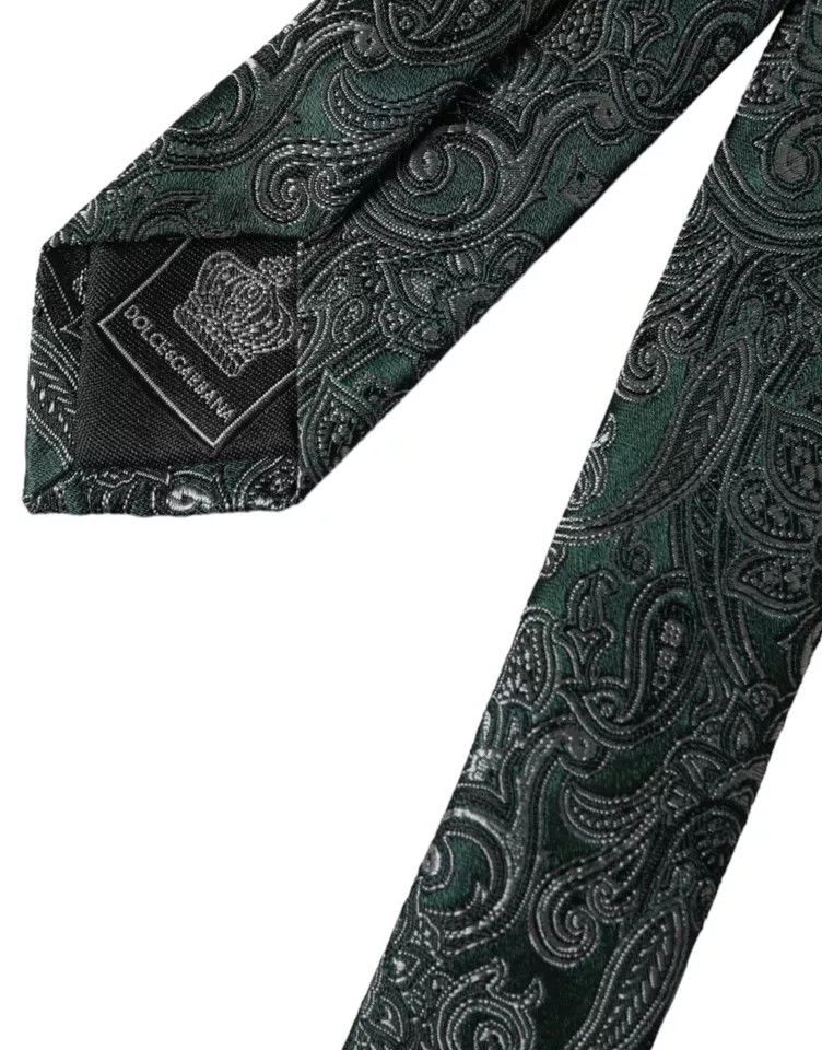 Dolce & Gabbana Green Floral Pattern 100% Silk Adjustable Men Men's Tie Size ONE SIZE - 4 Thumbnail