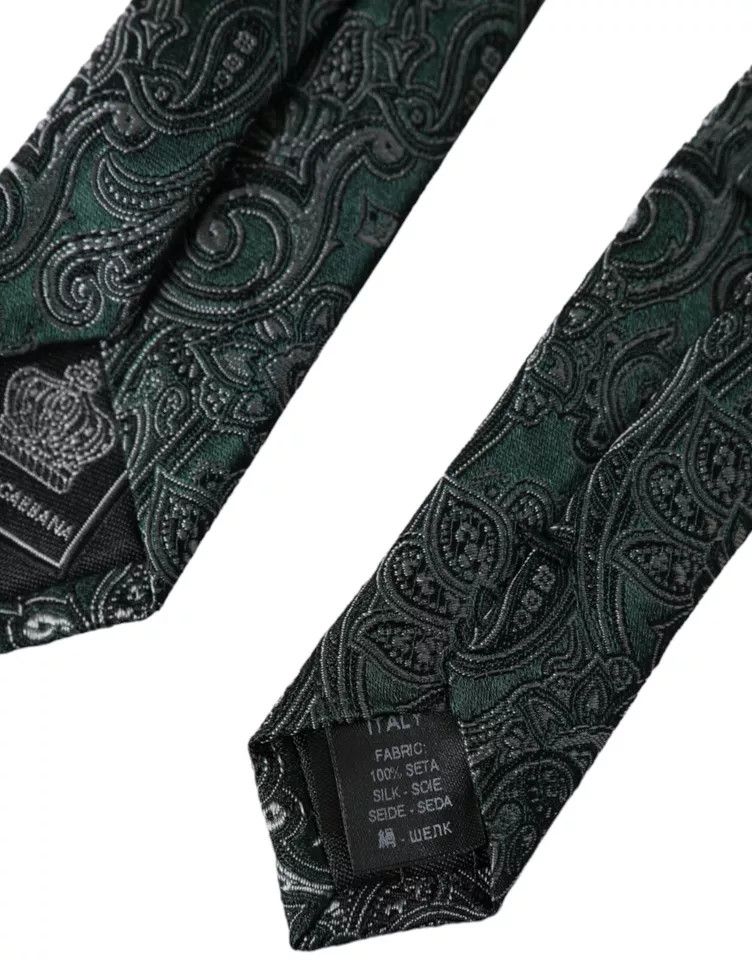 Dolce & Gabbana Green Floral Pattern 100% Silk Adjustable Men Men's Tie Size ONE SIZE - 5 Thumbnail