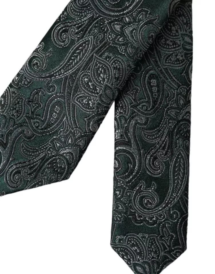 Dolce & Gabbana Green Floral Pattern 100% Silk Adjustable Men Men's Tie Size ONE SIZE - 3 Thumbnail